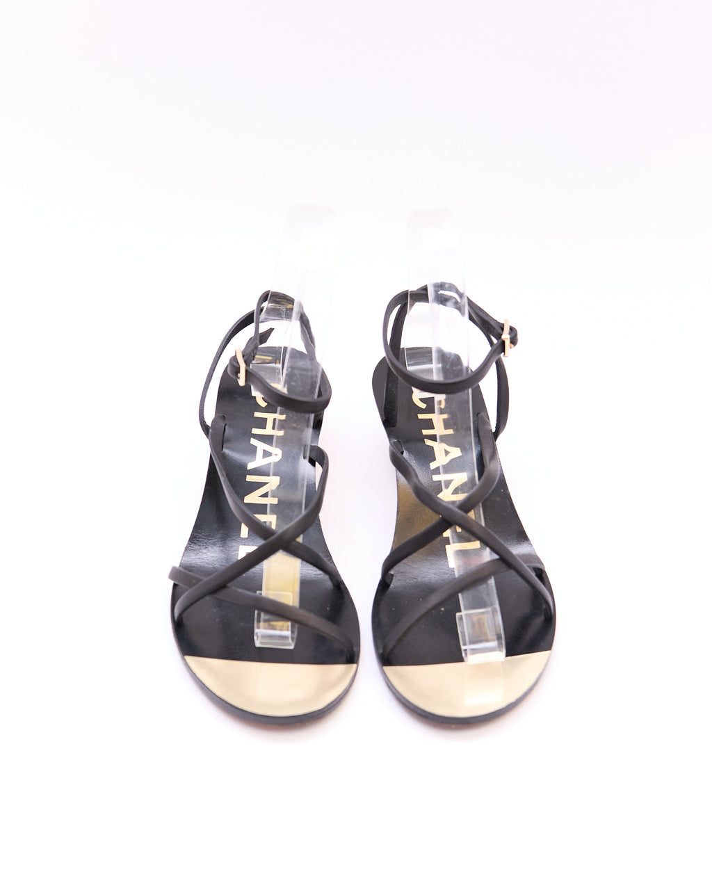 Chanel Black Strappy Wedge Sandals Size 36.5