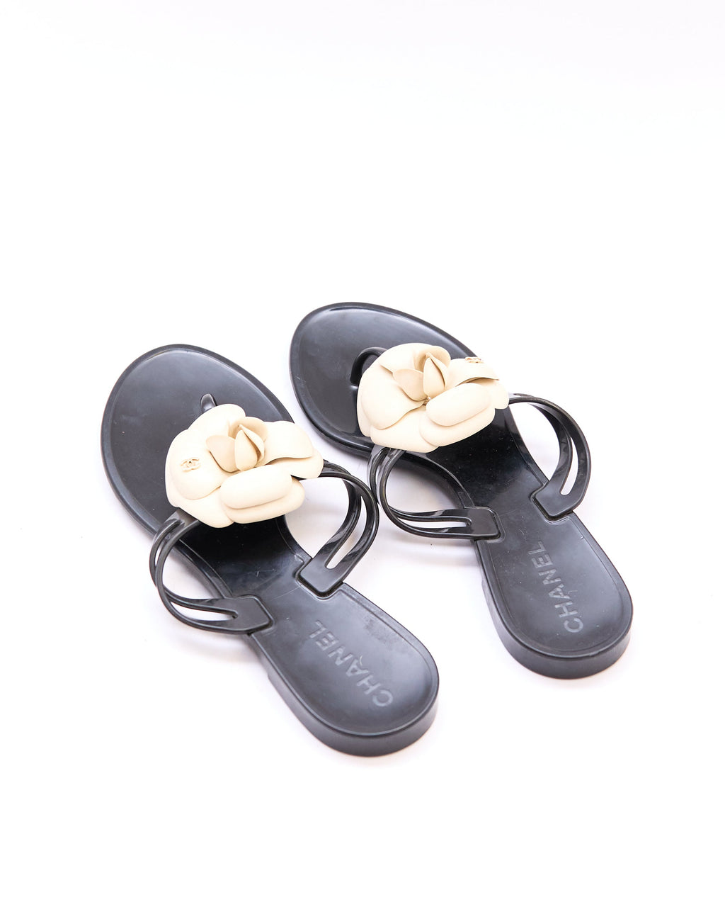 Chanel Black Jelly Camellia Sandals Size 37