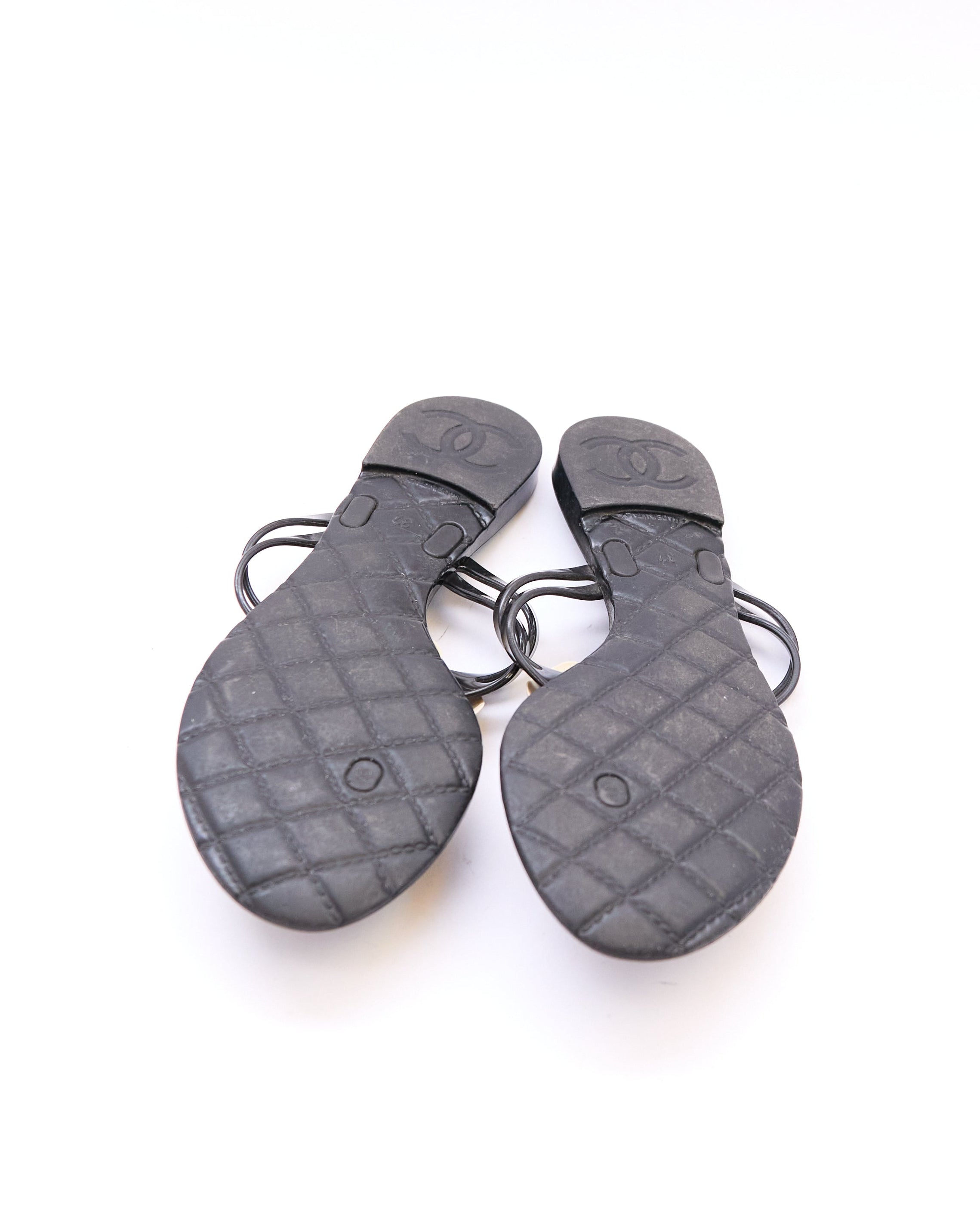 Chanel Black Jelly Camellia Sandals Size 37