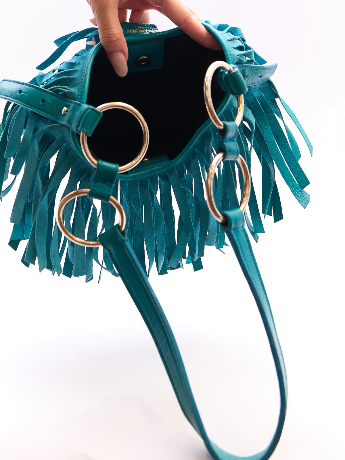 Yves Saint Laurent Rive Gauche Turqouise Suede Fringe Boheme Bag