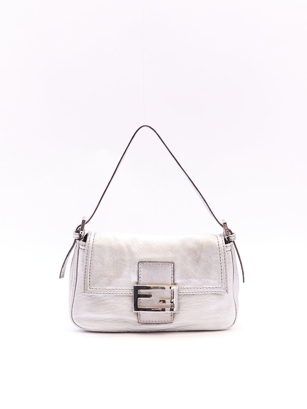 Fendi Silver Leather Mini Baguette