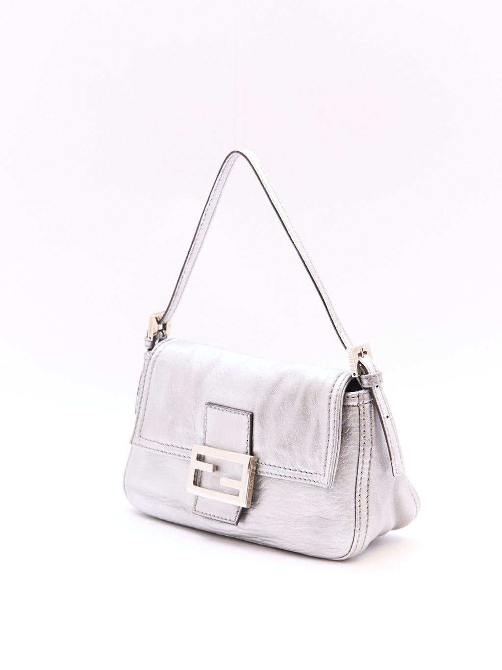 Fendi Silver Leather Mini Baguette