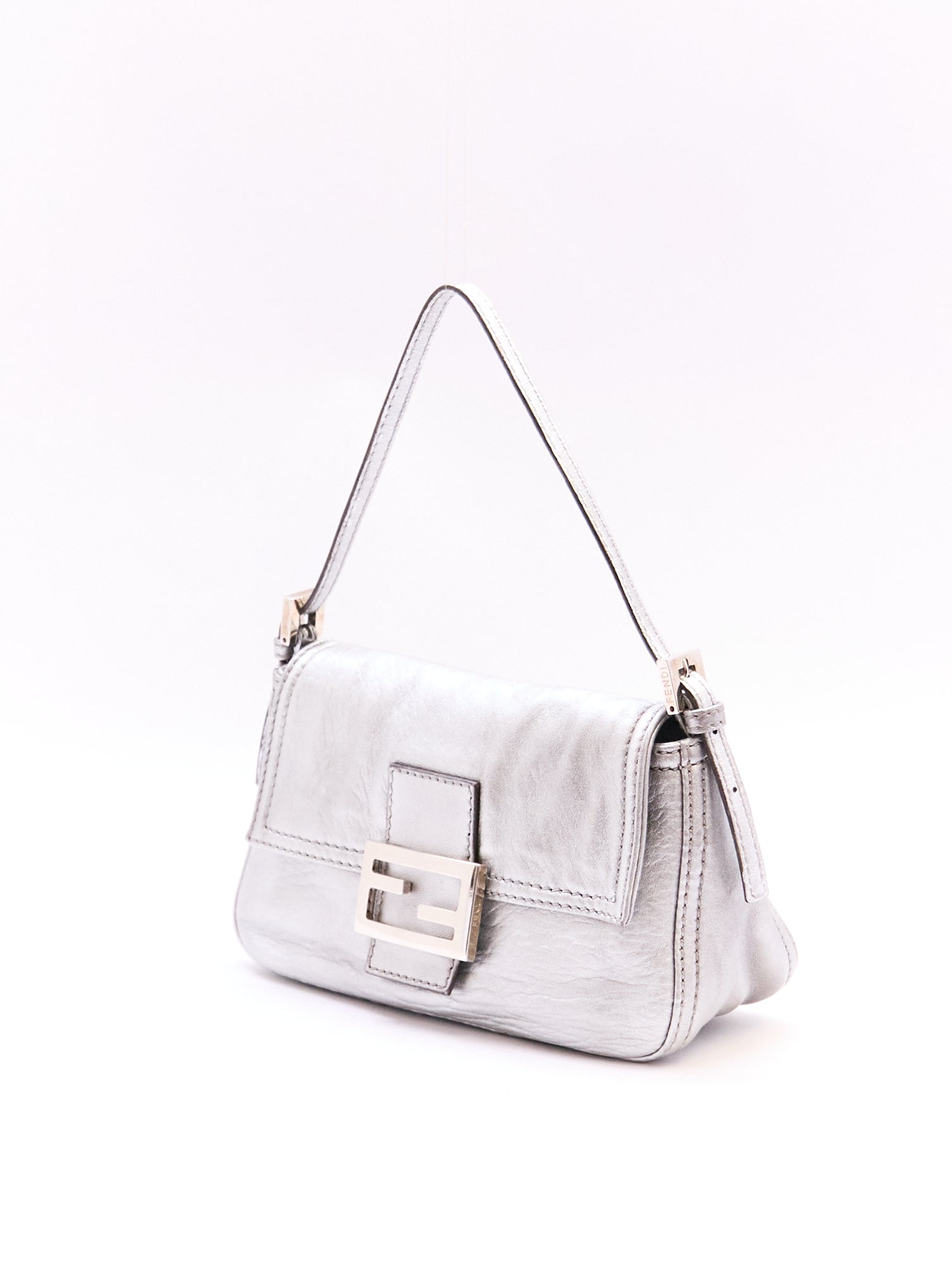 Fendi Silver Leather Mini Baguette