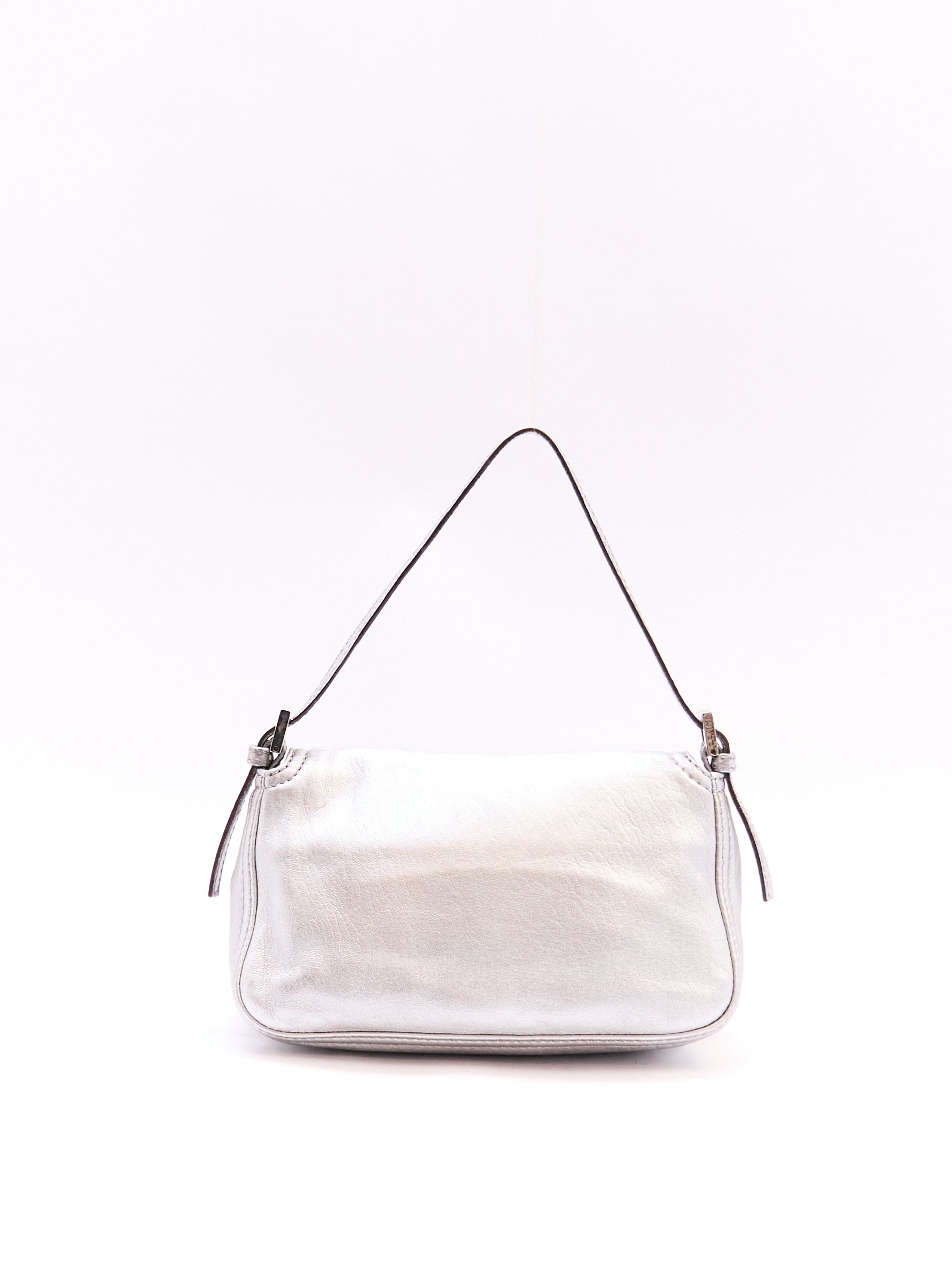Fendi Silver Leather Mini Baguette