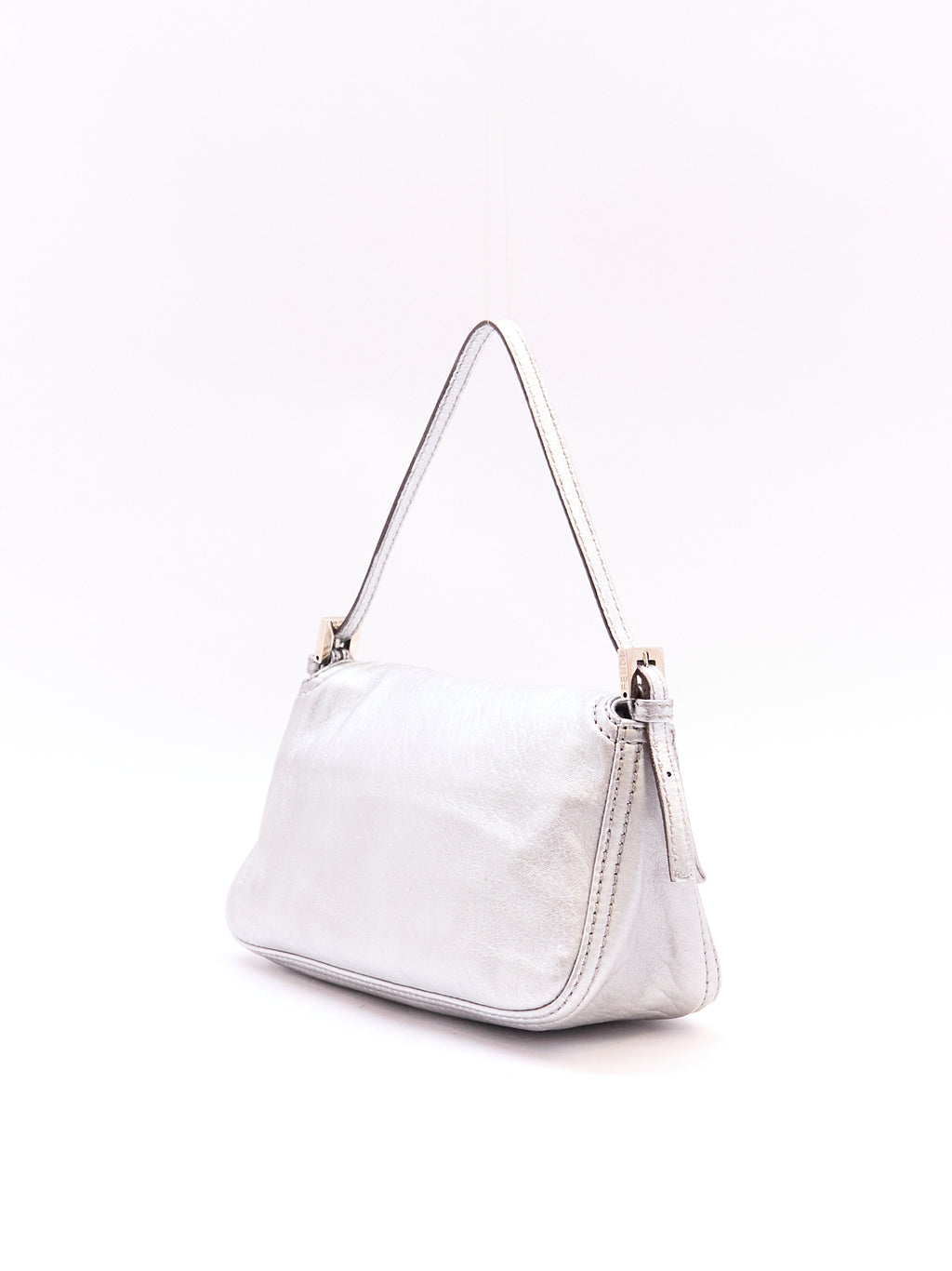 Fendi Silver Leather Mini Baguette