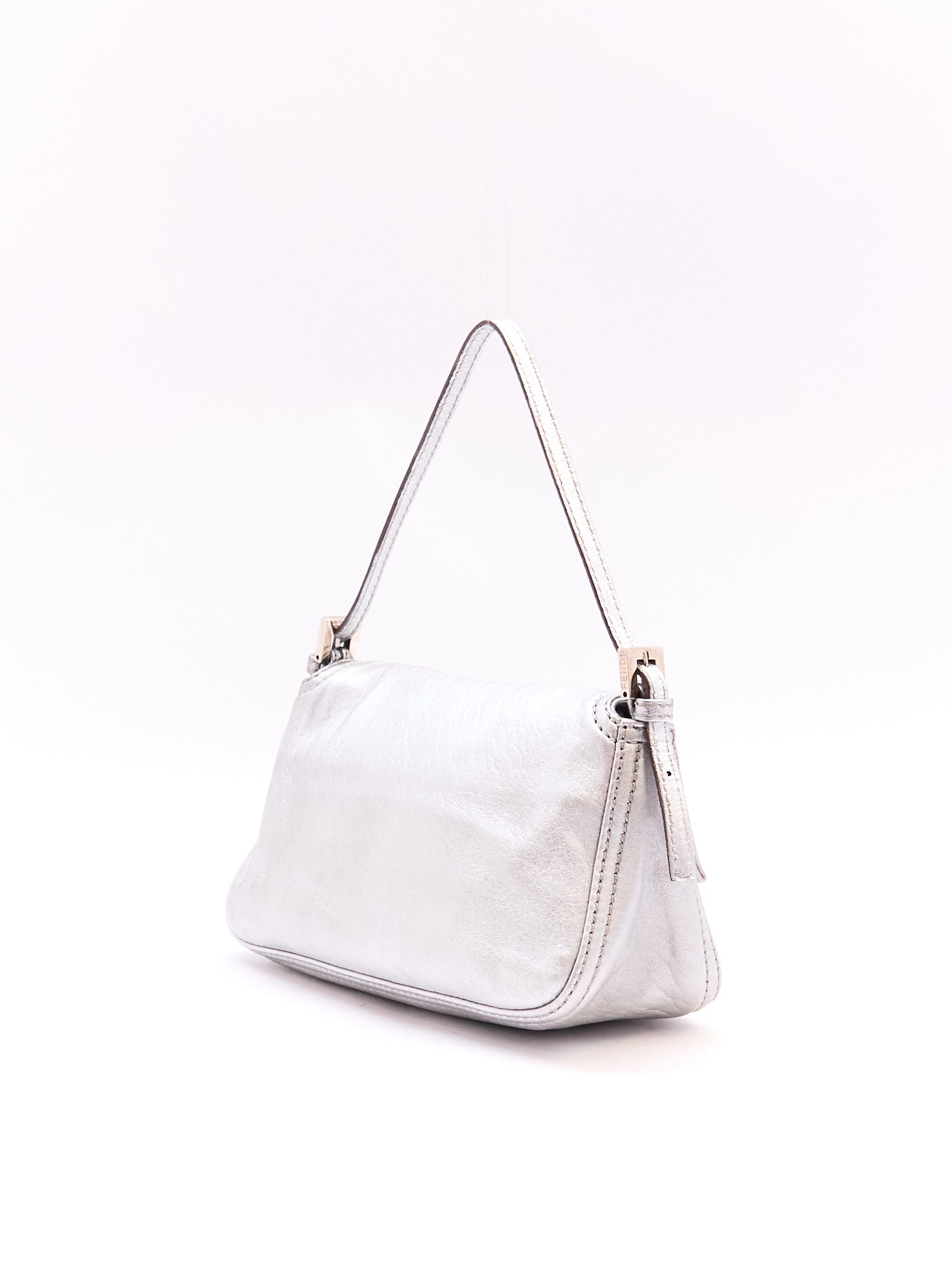 Fendi Silver Leather Mini Baguette