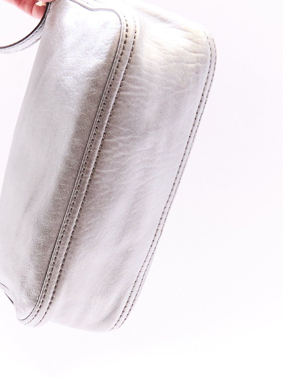 Fendi Silver Leather Mini Baguette