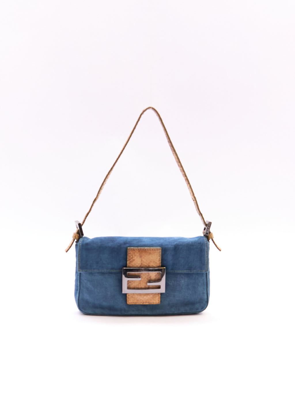 Fendi Denim and Python Mini Baguette