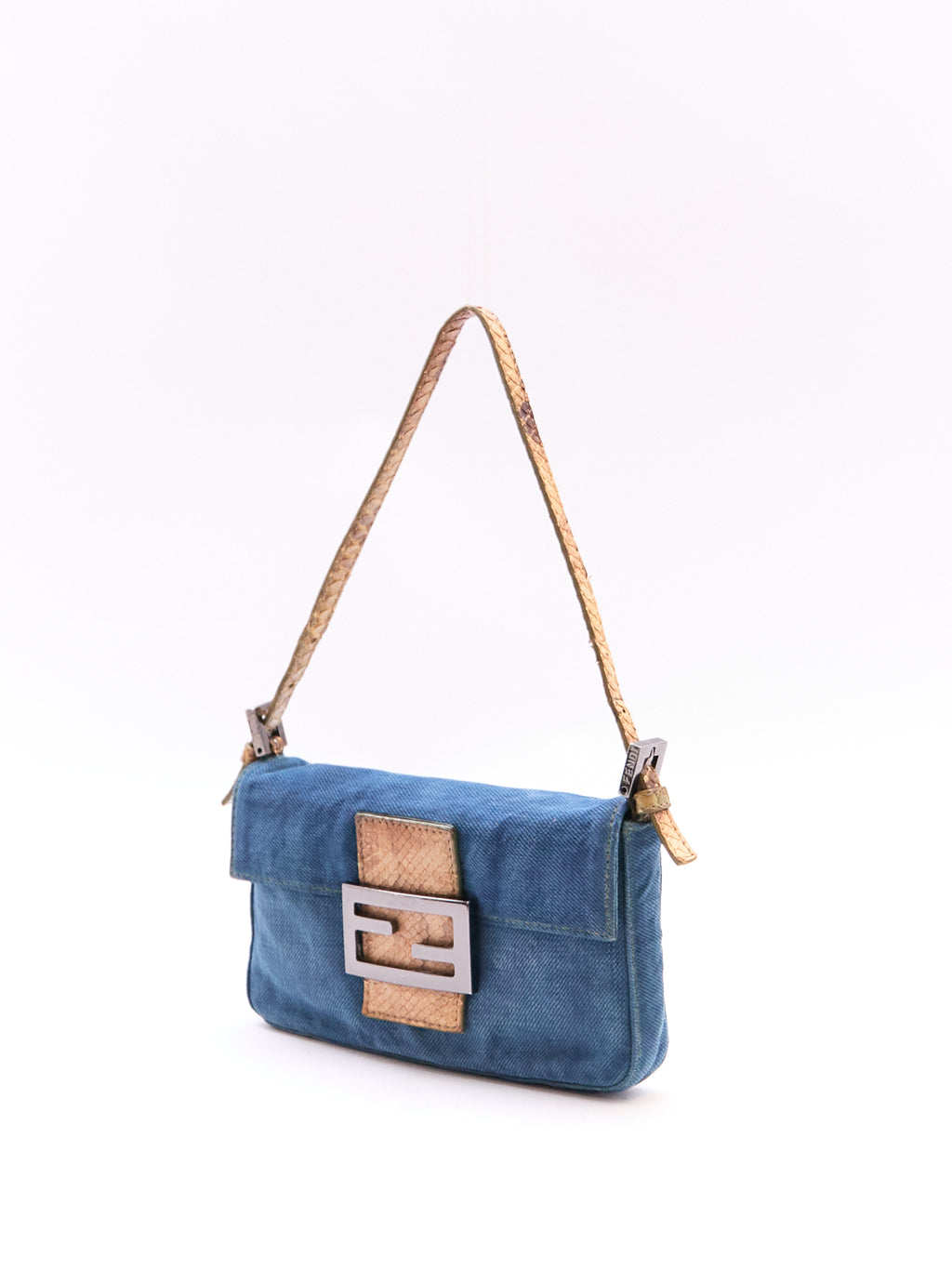 Fendi Denim and Python Mini Baguette