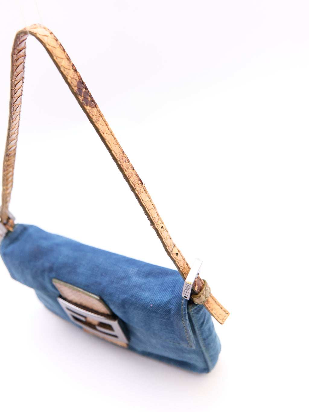 Fendi Denim and Python Mini Baguette