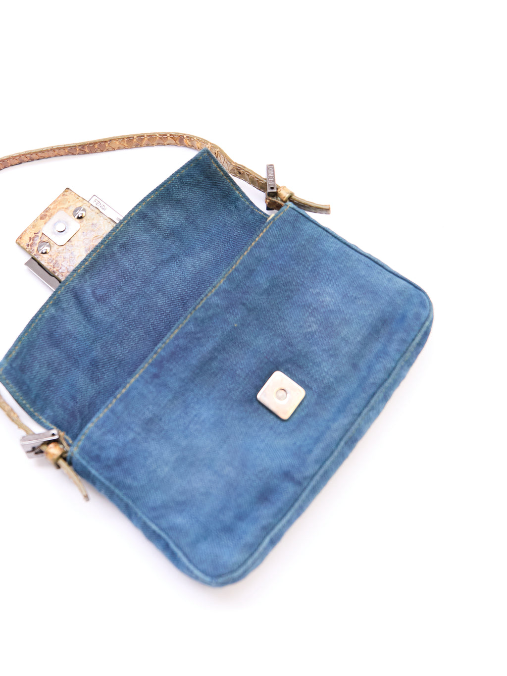 Fendi Denim and Python Mini Baguette