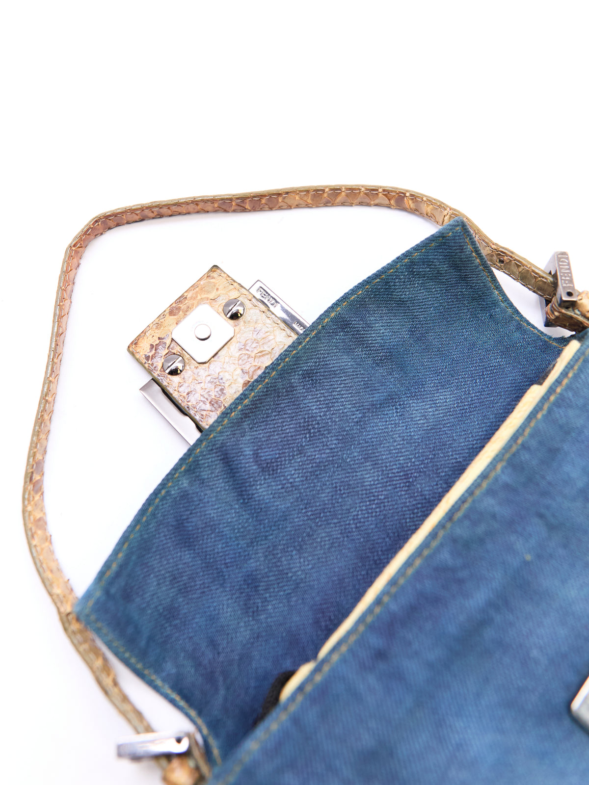 Fendi Denim and Python Mini Baguette