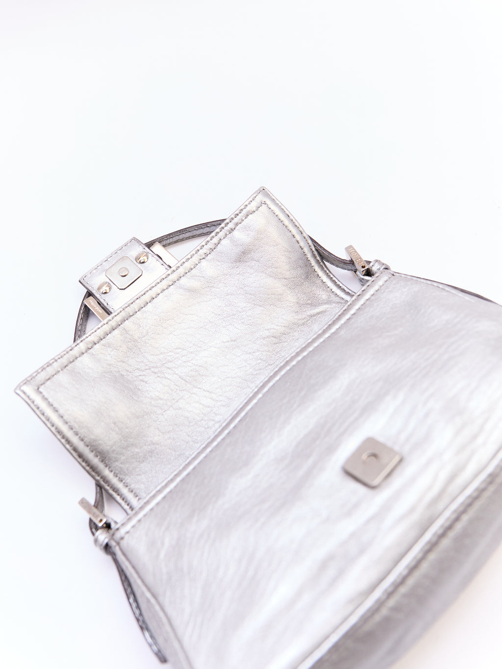 Fendi Silver Leather Mini Baguette