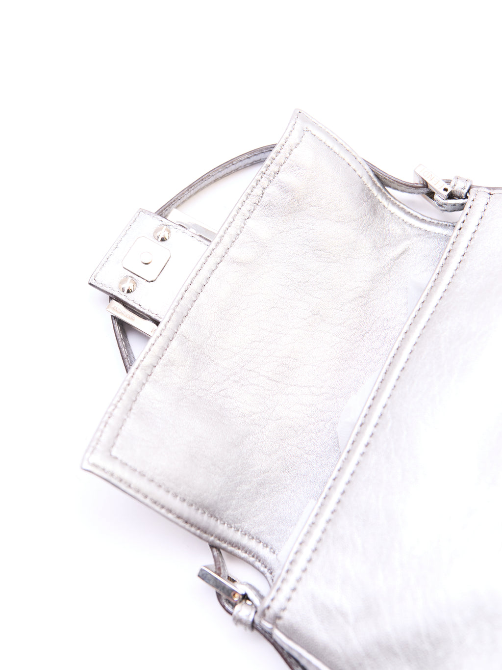Fendi Silver Leather Mini Baguette