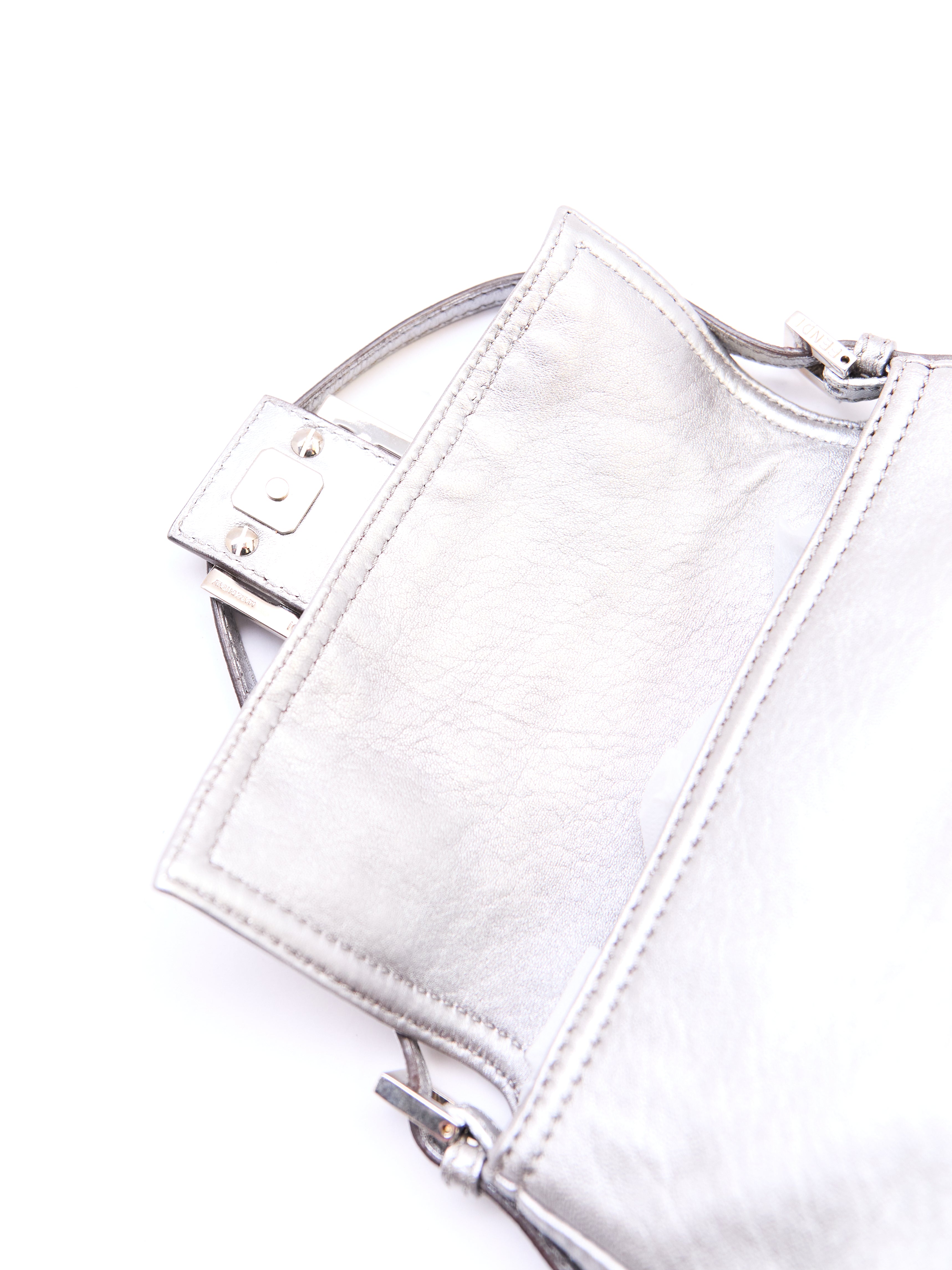 Fendi Silver Leather Mini Baguette