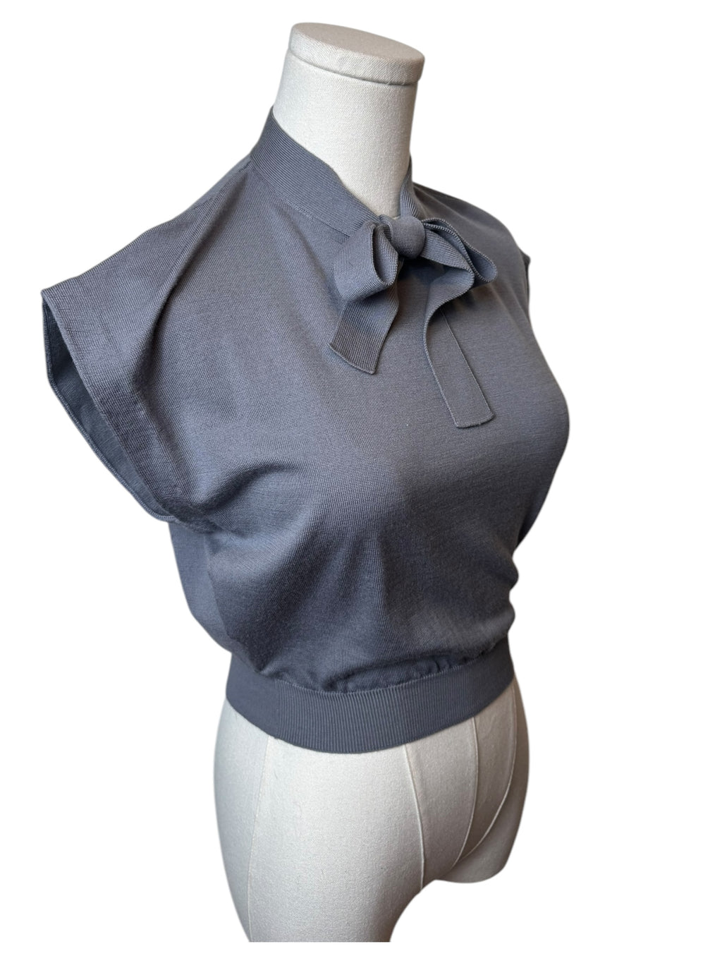 Prada Grey Front Tie Short Sleeve Sweater