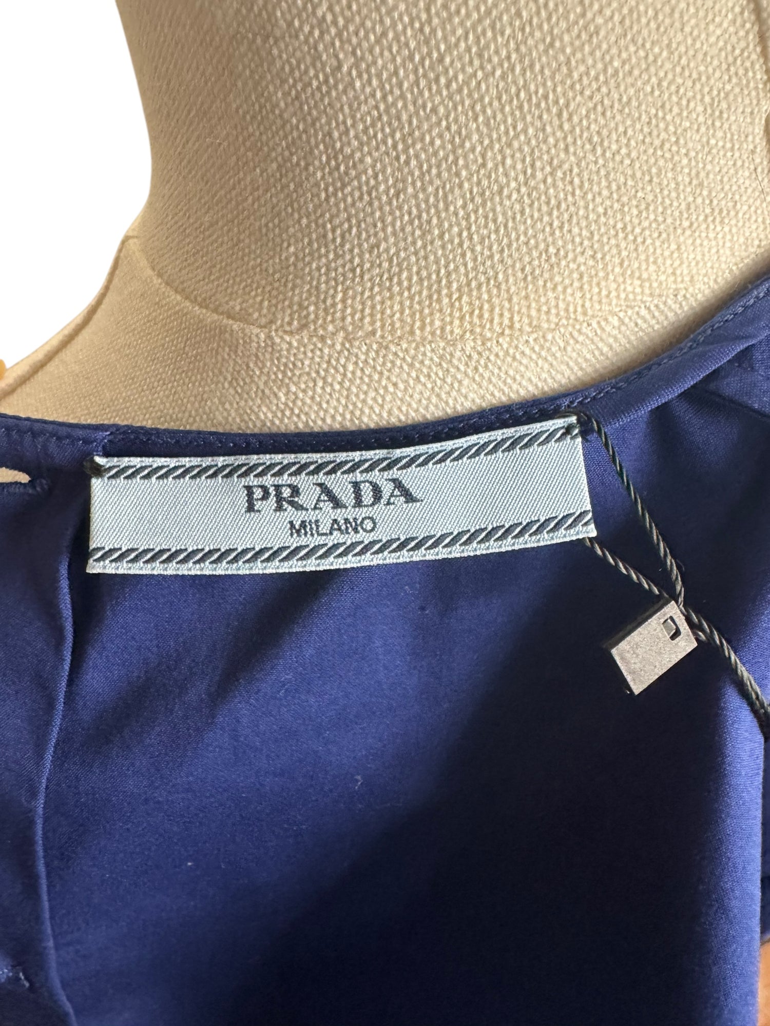 Prada Navy Blue Button Down Bow Sleeveless Top