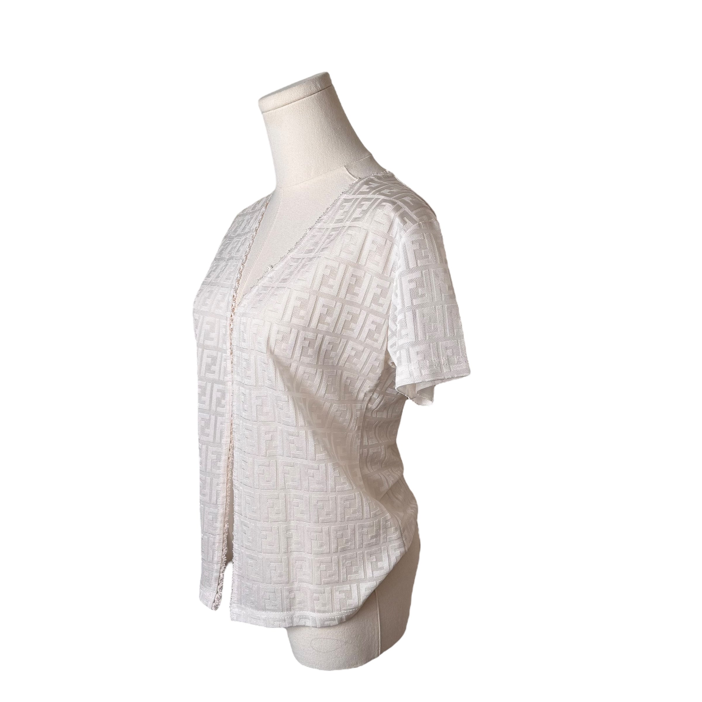 Fendi White Monogram Lace Trim Cardigan
