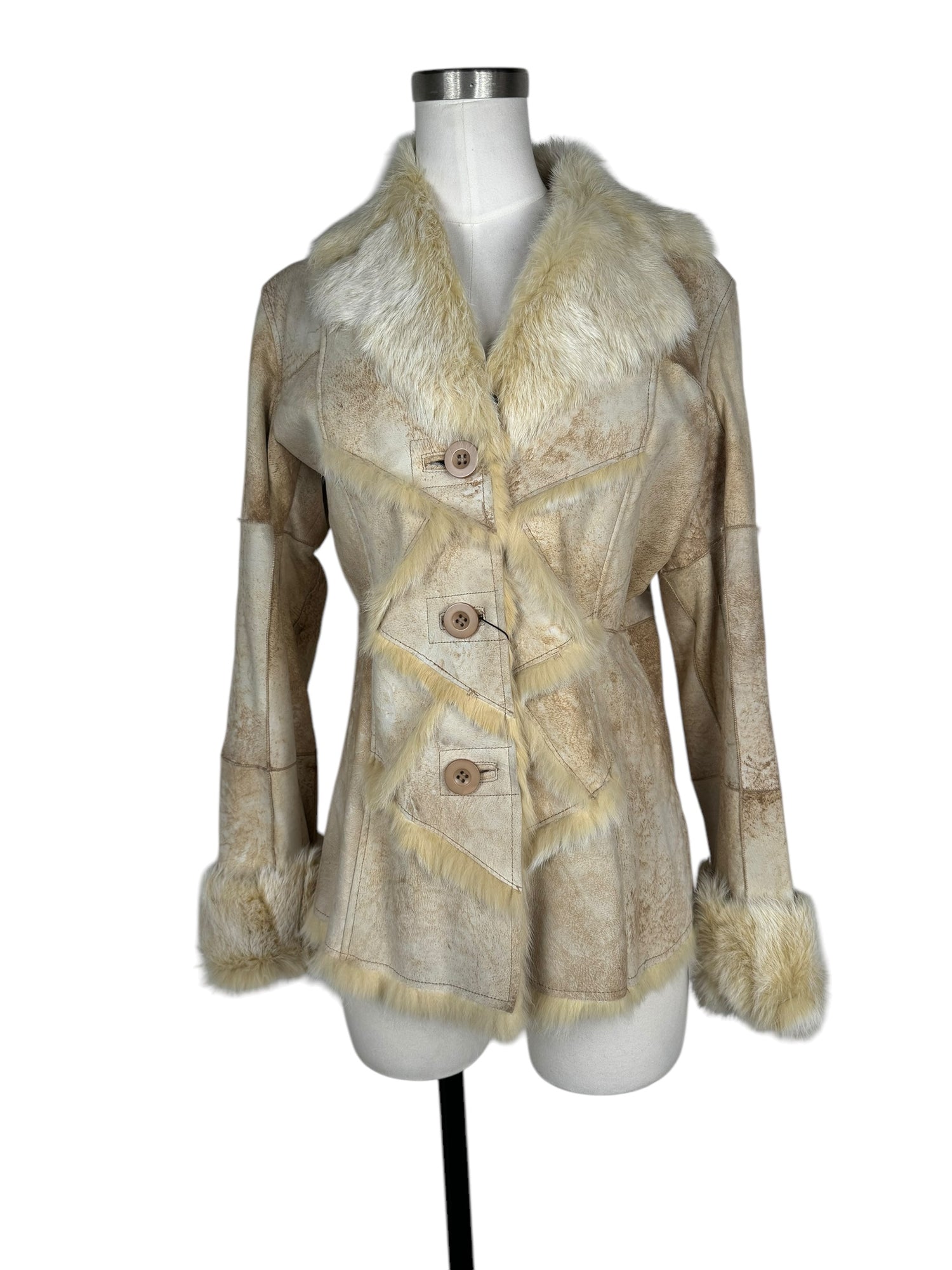 Vintage Cream Suede and Rabbit Fur Coat