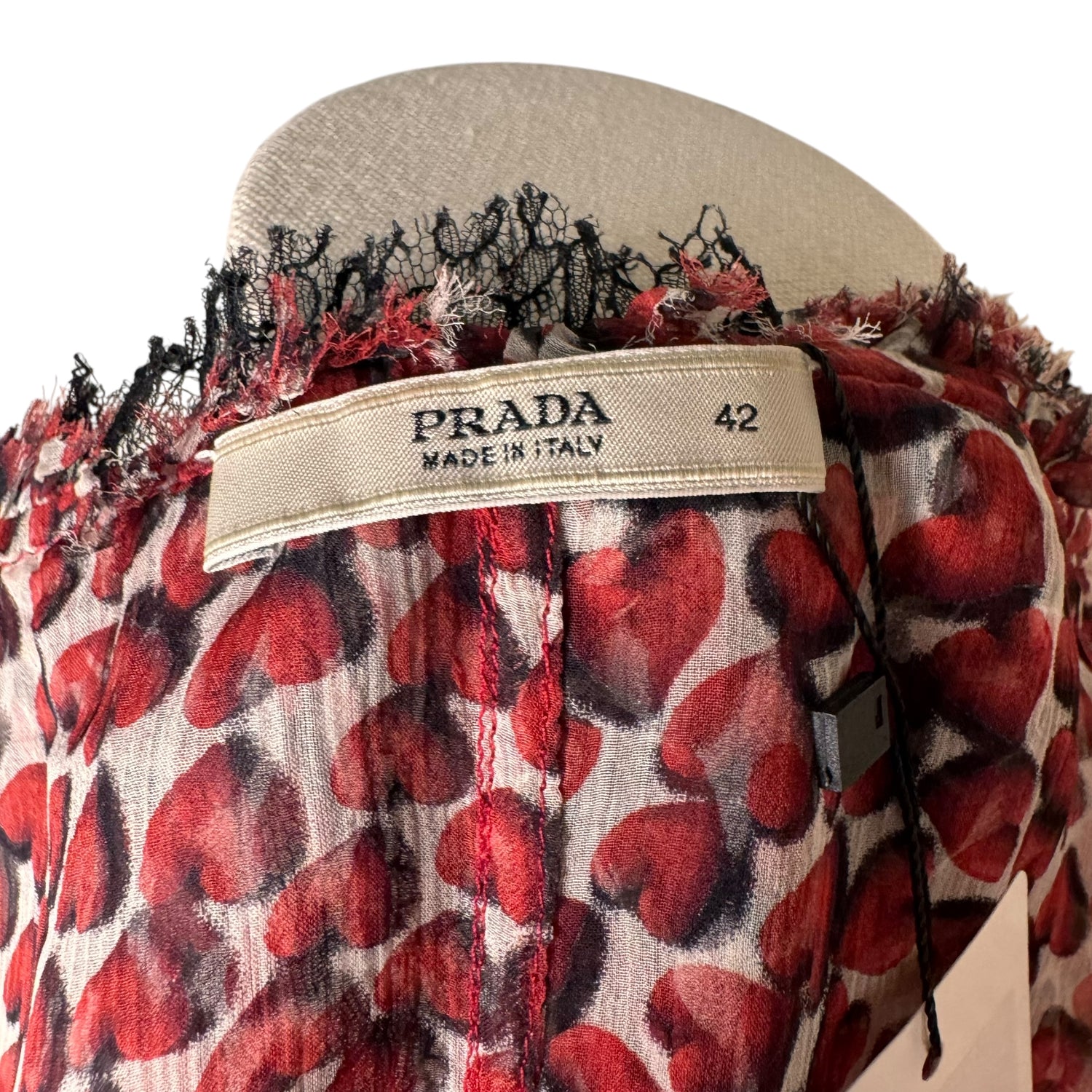 Prada 2000's Red Heart Print Long Sleeve