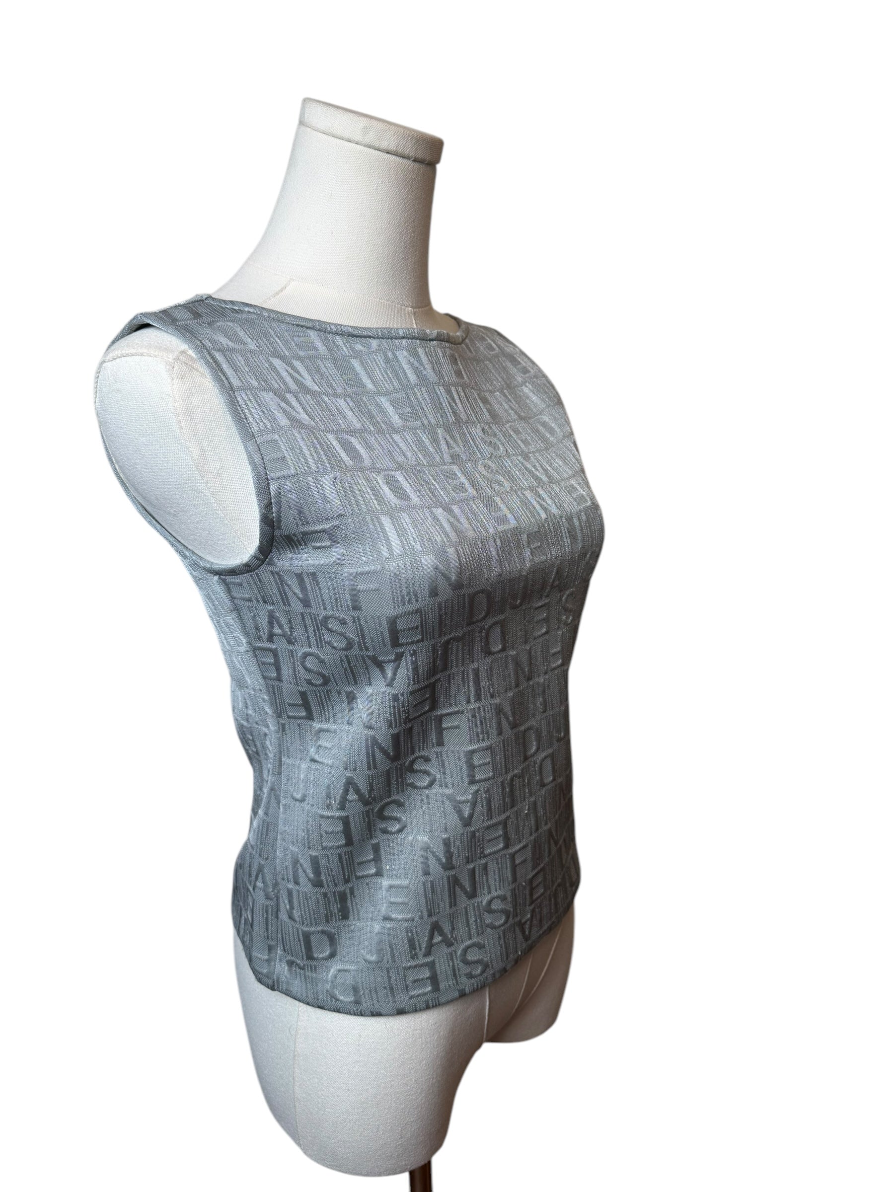 Fendi Grey Embossed Logo Tank Top