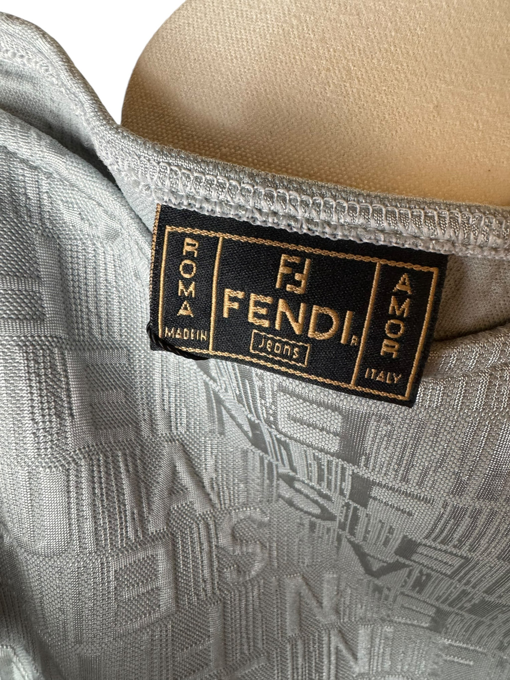 Fendi Grey Embossed Logo Tank Top