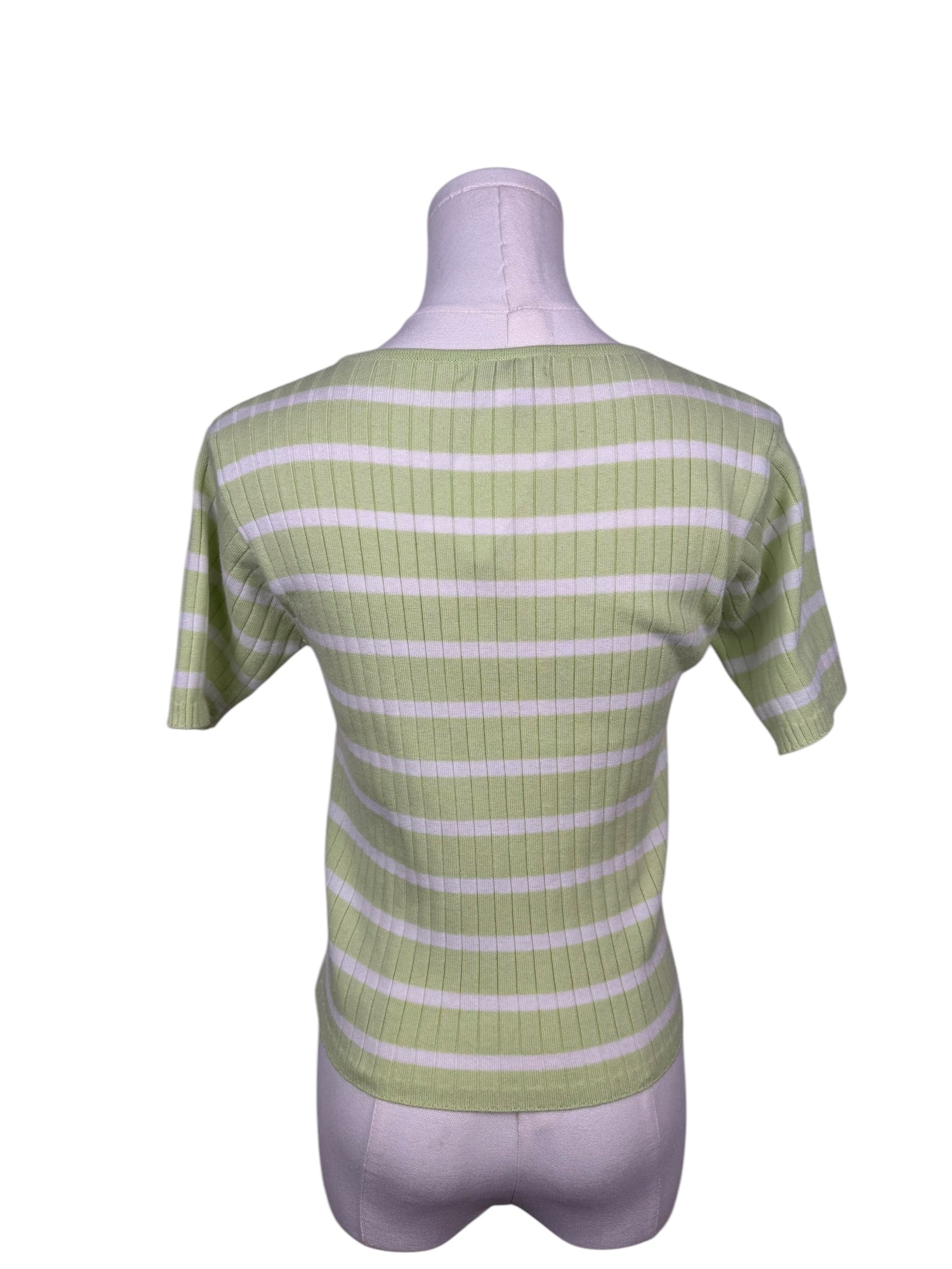 Courreges Green & White Striped Knit Tee