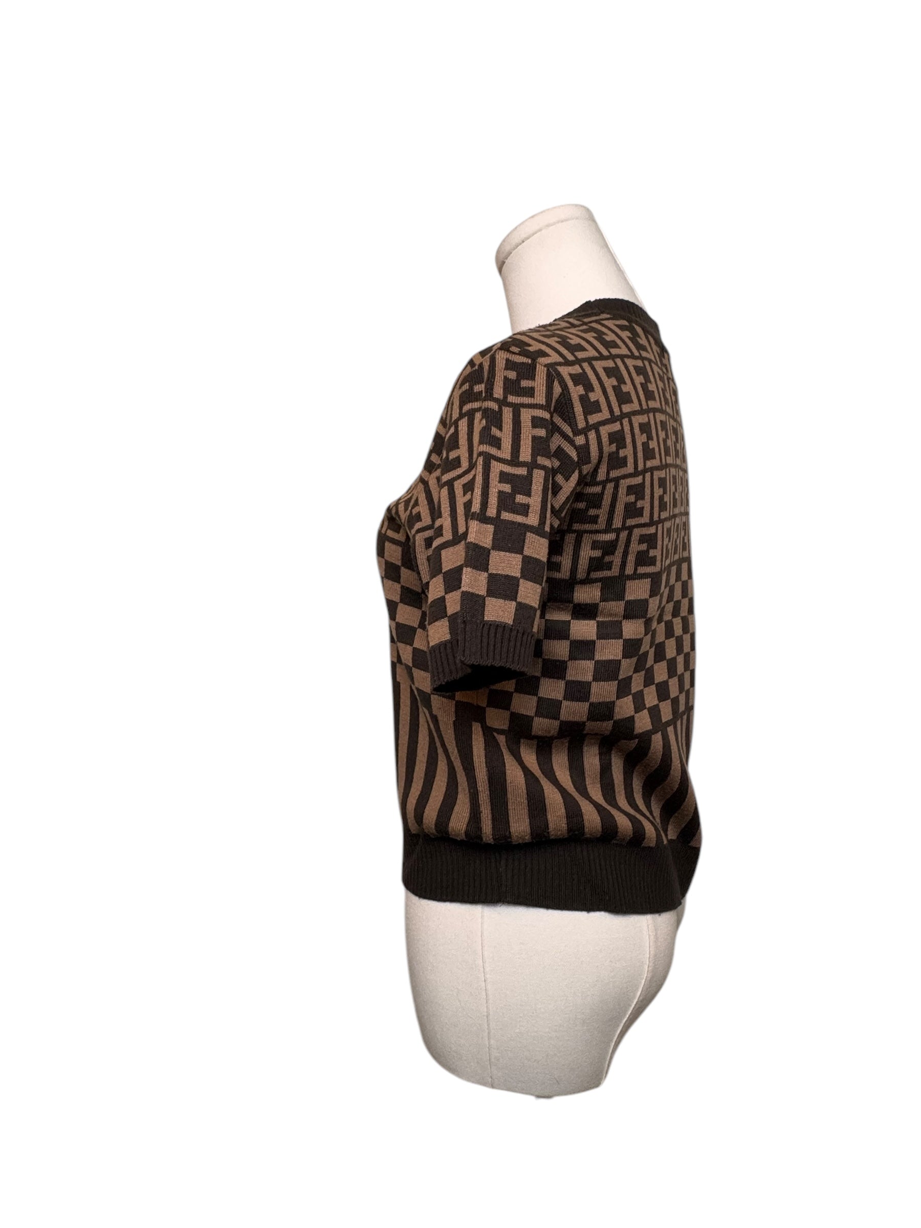 Fendi Monogram Print Short Sleeve Sweater