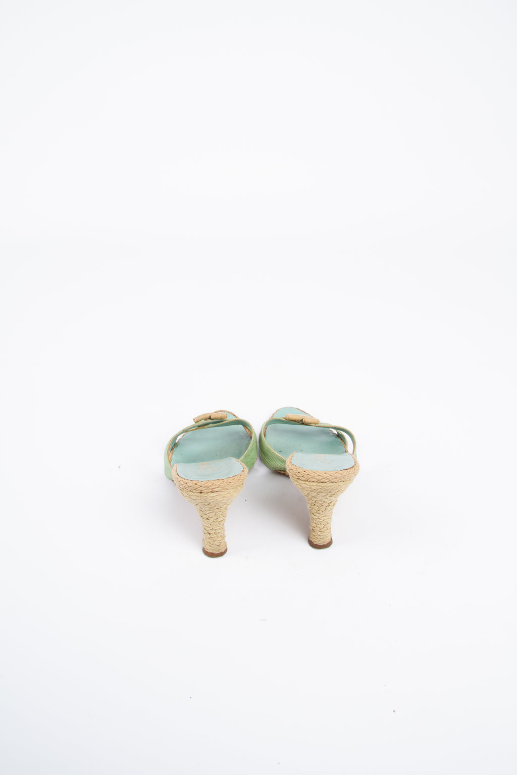 Vintage Chanel 2000s Size 36 Green Blue Espadrille Wedge | Y2K Designer Heels Shoes