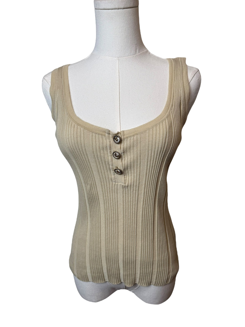 Chanel Cream Knit Button Tank