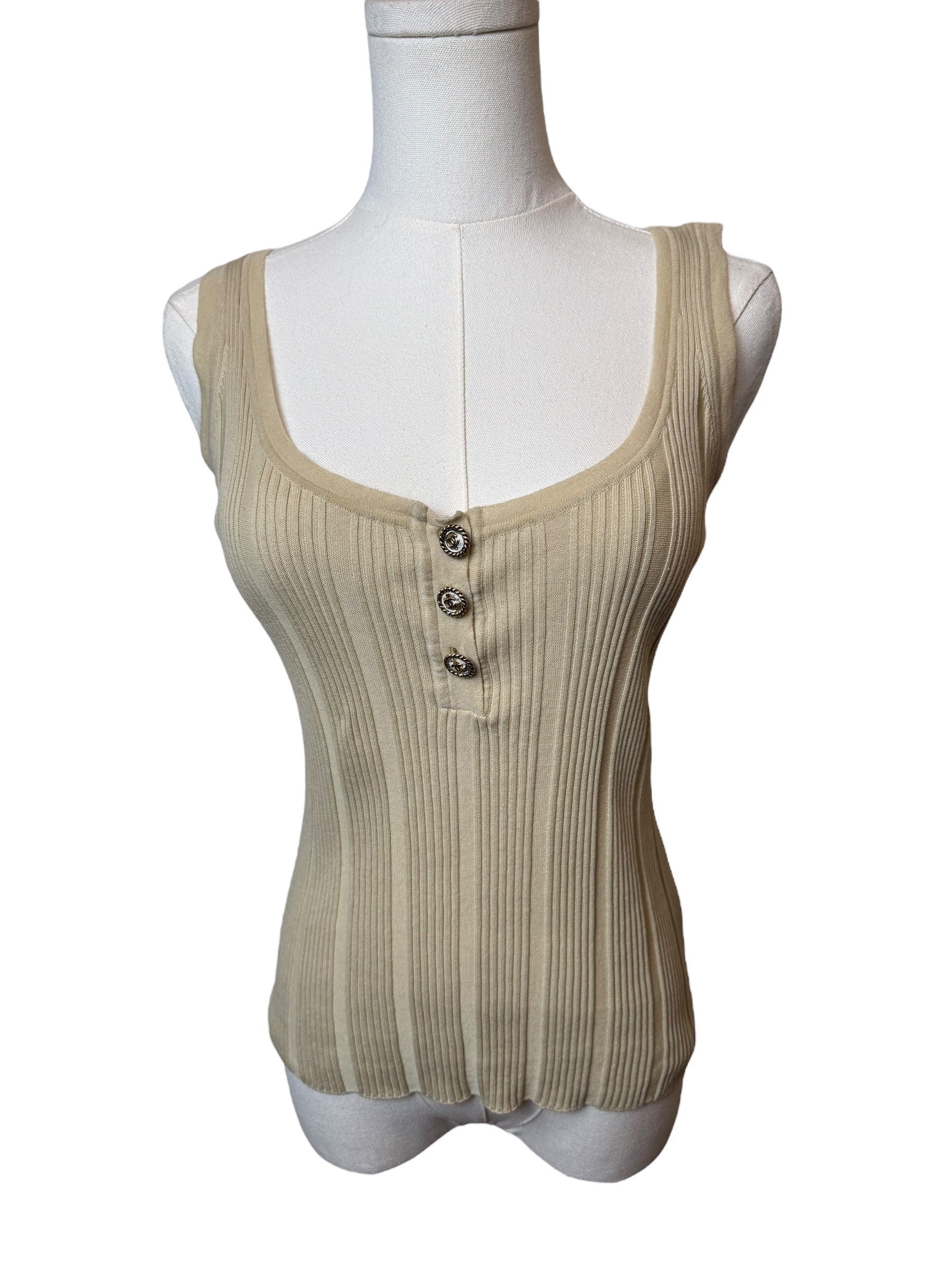 Chanel Cream Knit Button Tank