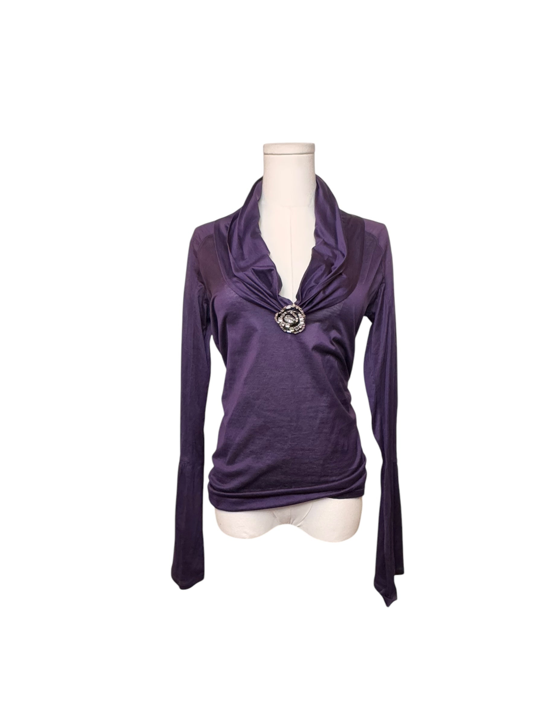 Gucci Purple Brooch Long Sleeve Top