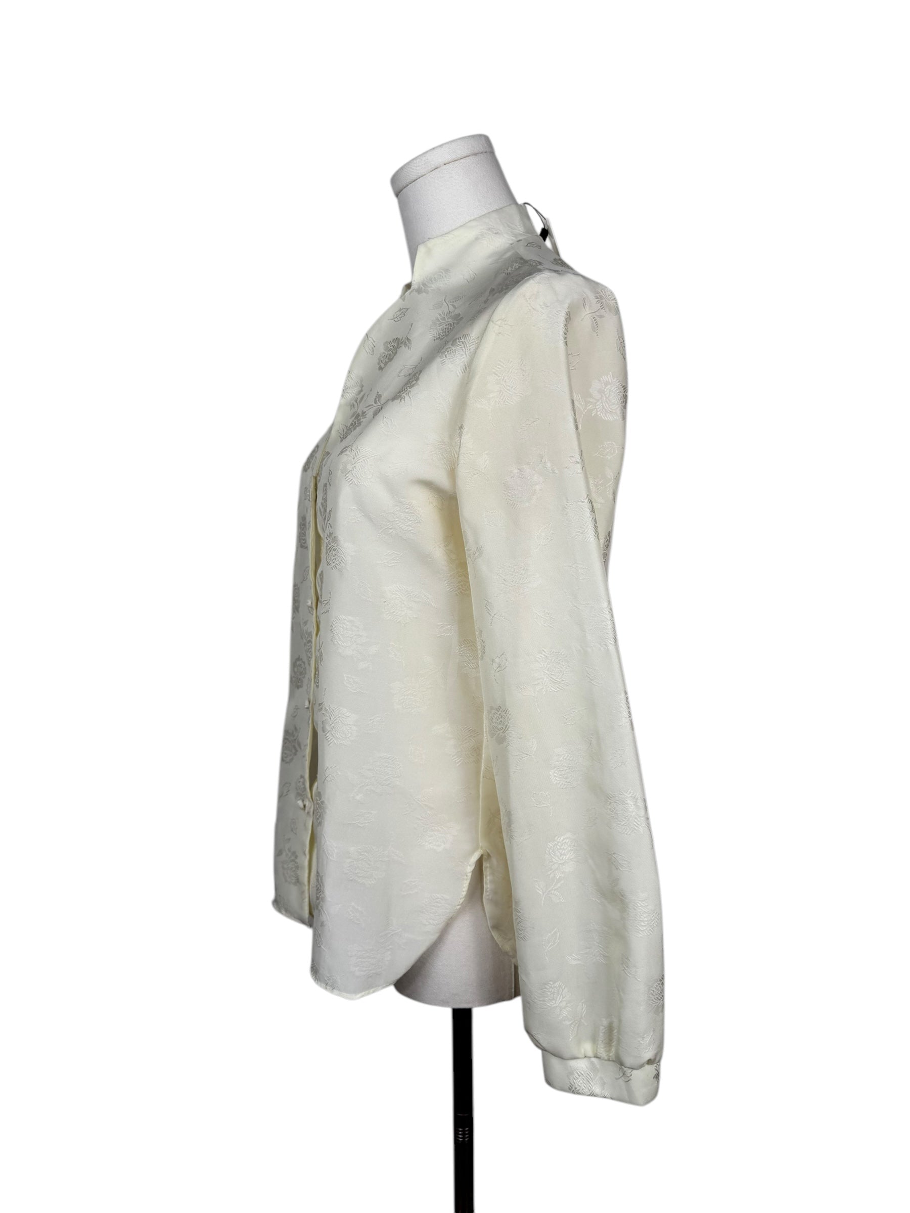 Vintage Ivory Rose Silk Button Down