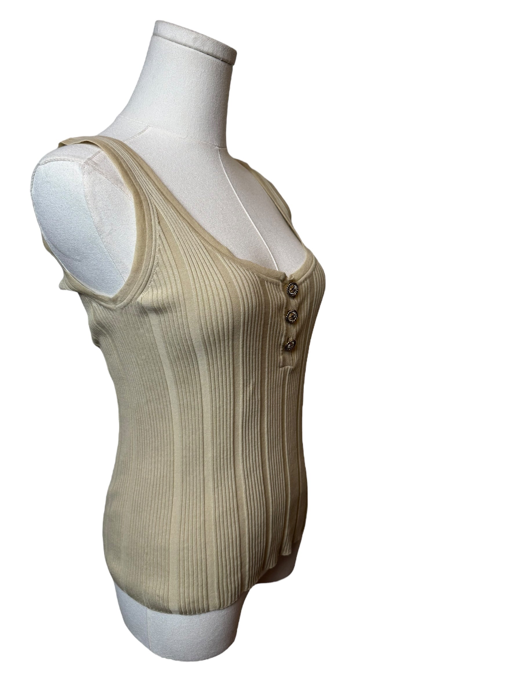 Chanel Cream Knit Button Tank
