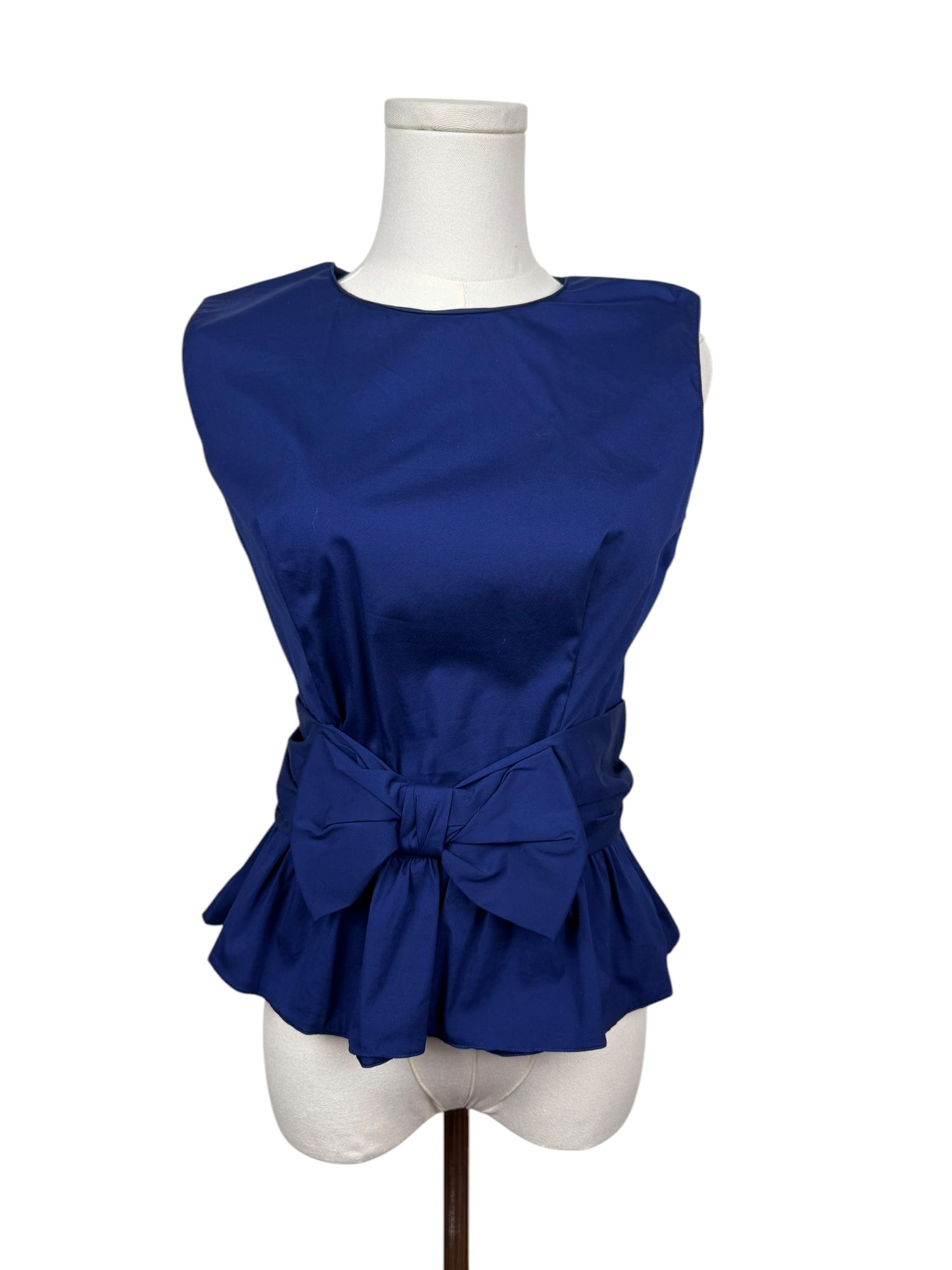 Prada Navy Blue Button Down Bow Sleeveless Top