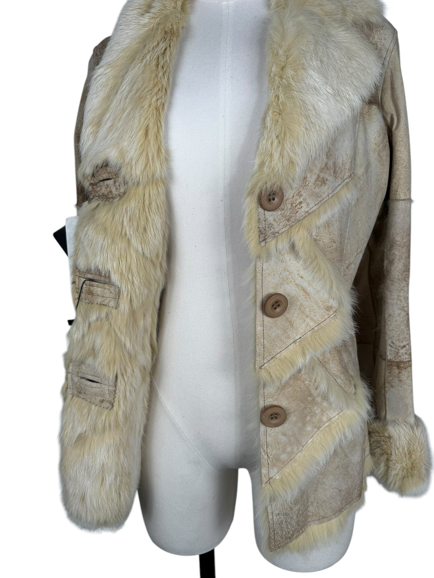 Vintage Cream Suede and Rabbit Fur Coat