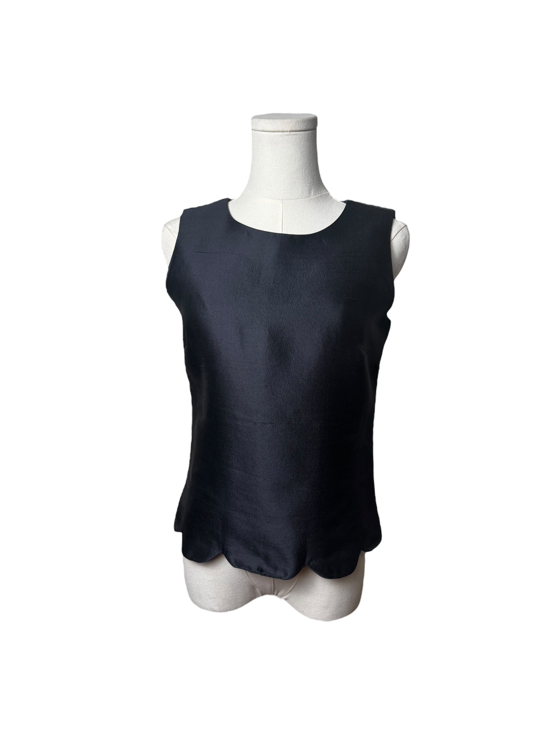 Miu Miu Black Silk Scalloped Silk Tank