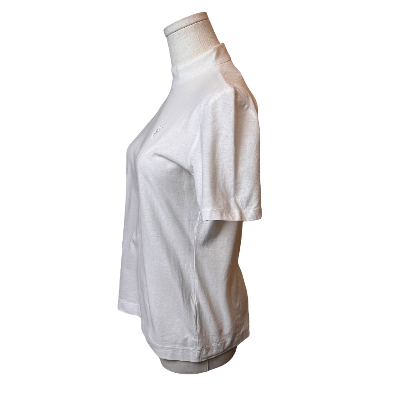 YSL White Mockneck T-Shirt