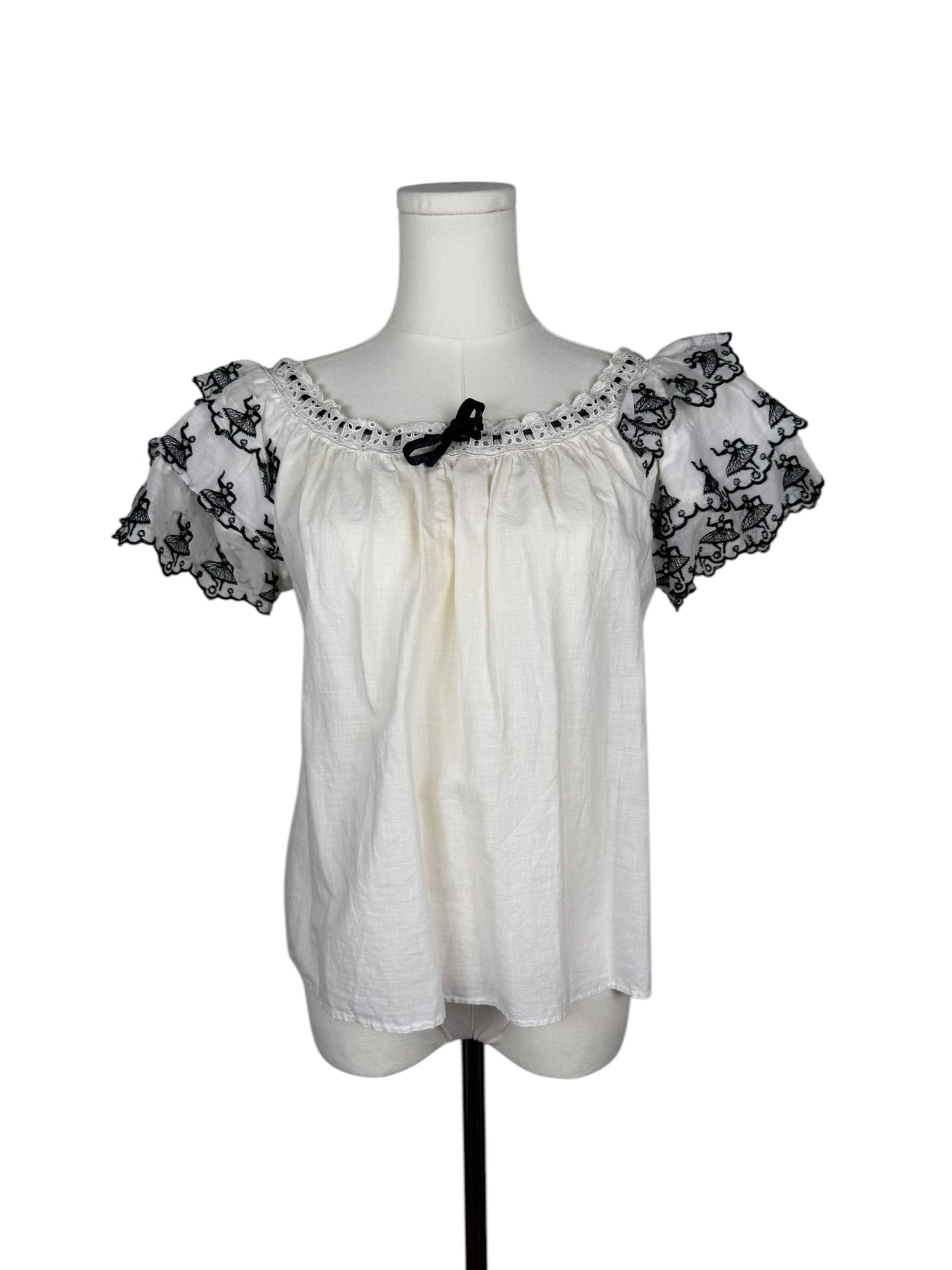 True Vintage White Blouse w/ Ballerina Embroidery