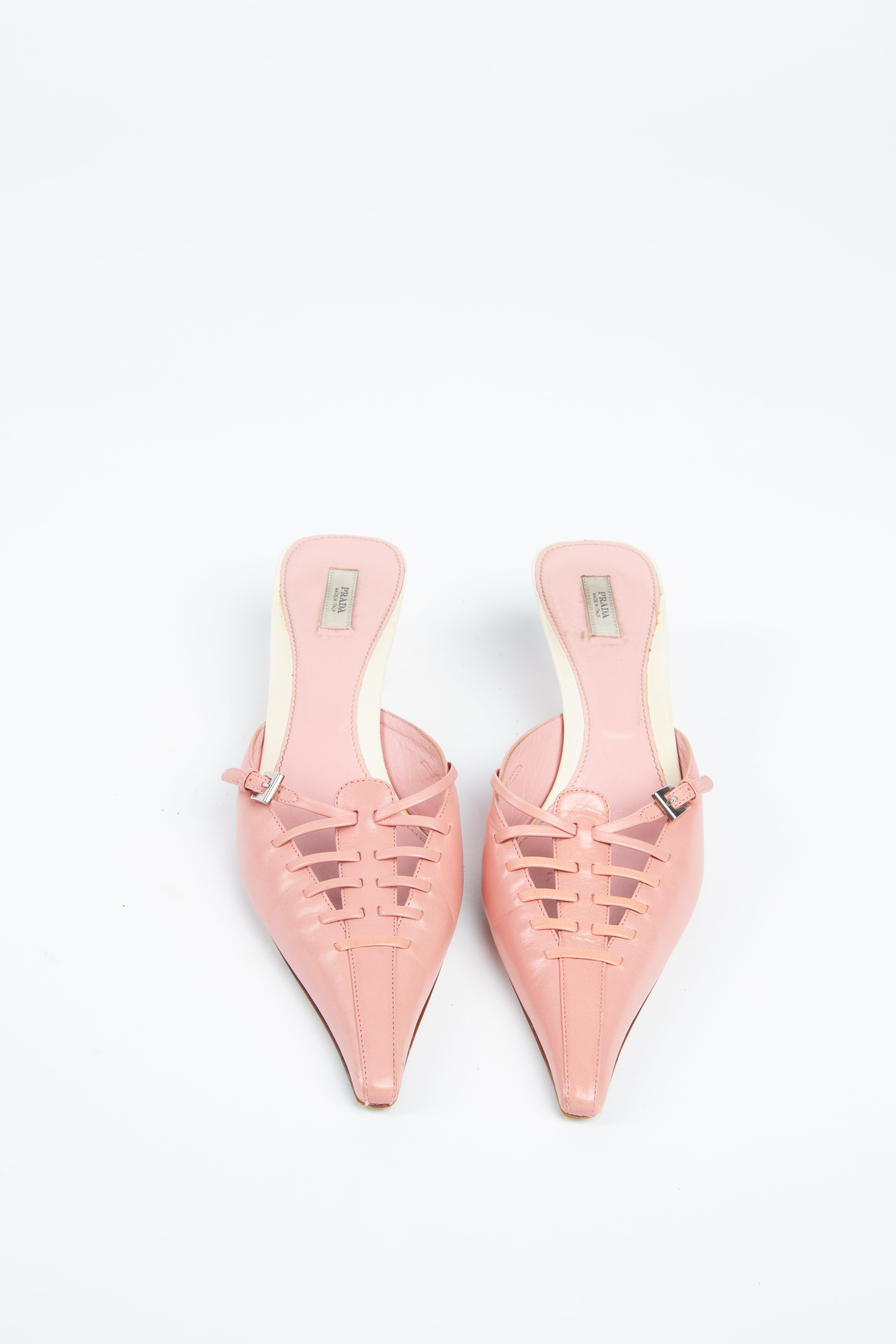 Vintage Prada 2000s Size 39 Baby Pink Mules | Y2K Designer Heels Shoes