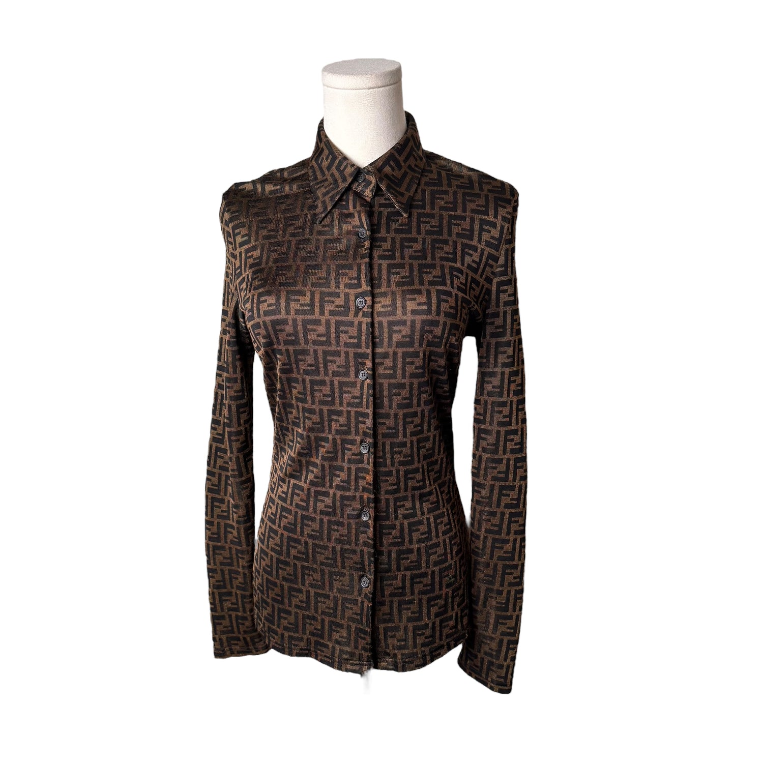 Fendi Long Sleeve Zucca Print Button Up