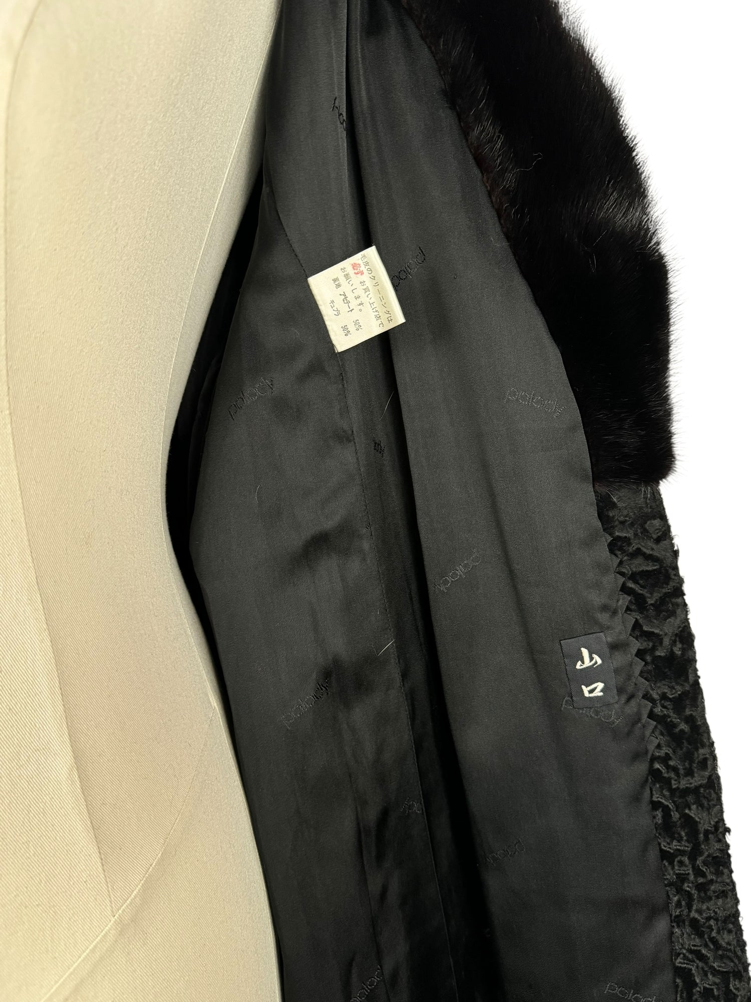 Vintage Black Lamb Fur Coat with Fox Collar