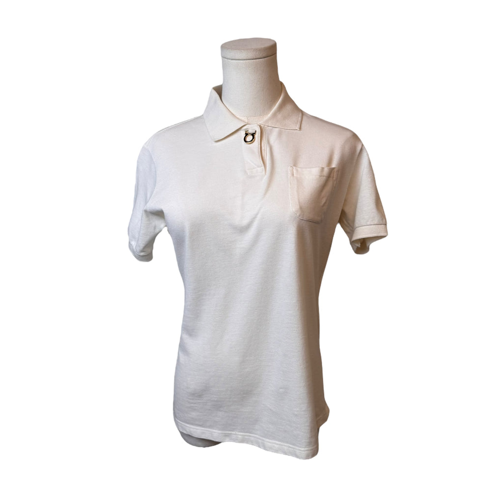 Ferragamo White Knit Polo w/ Hardware