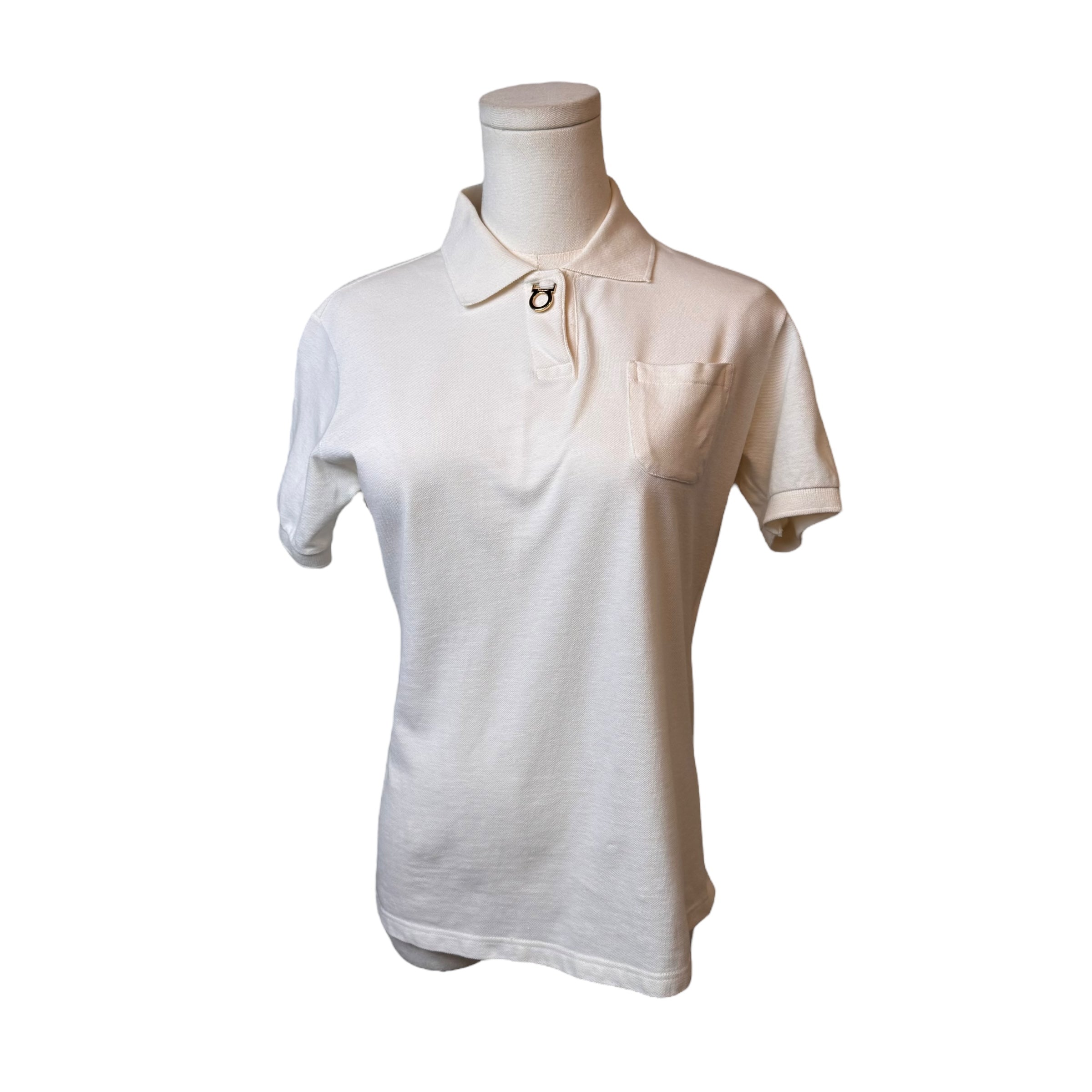 Ferragamo White Knit Polo w/ Hardware