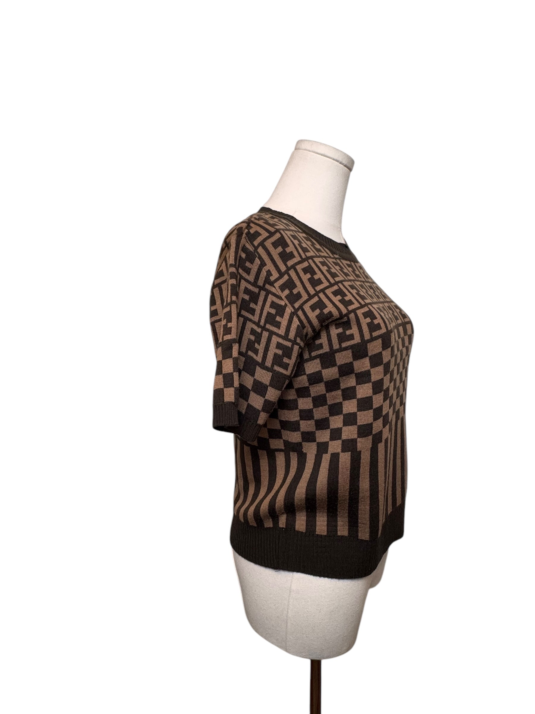 Fendi Monogram Print Short Sleeve Sweater