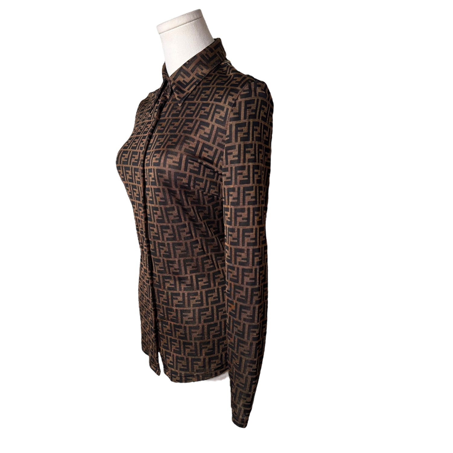 Fendi Long Sleeve Zucca Print Button Up