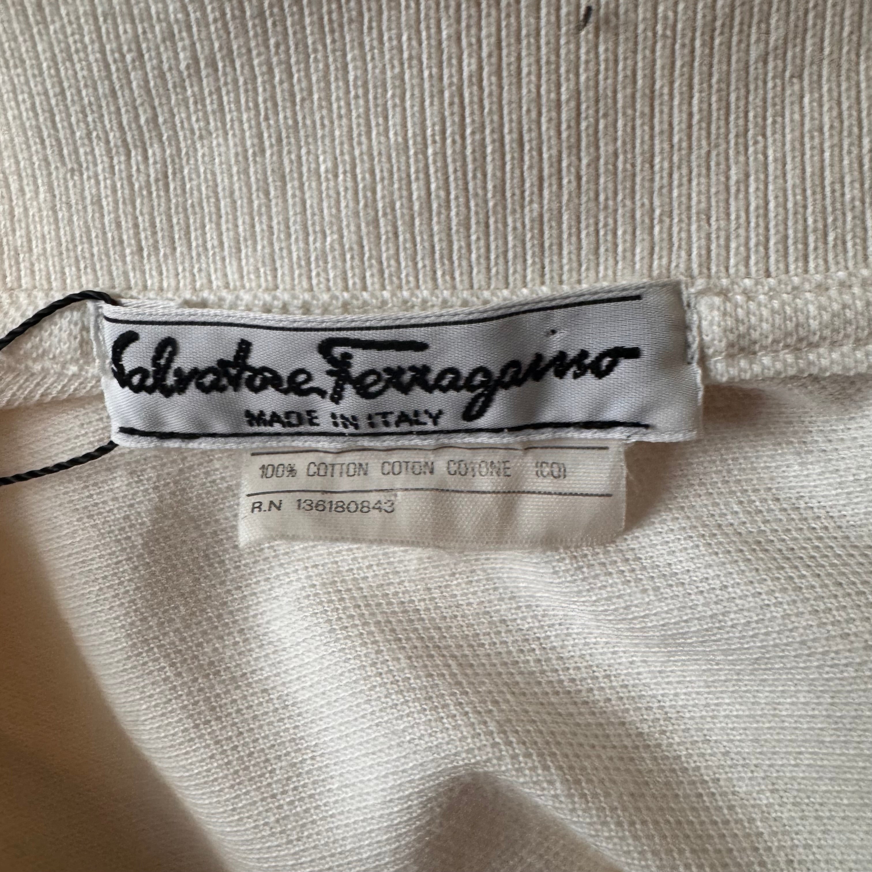 Ferragamo White Knit Polo w/ Hardware