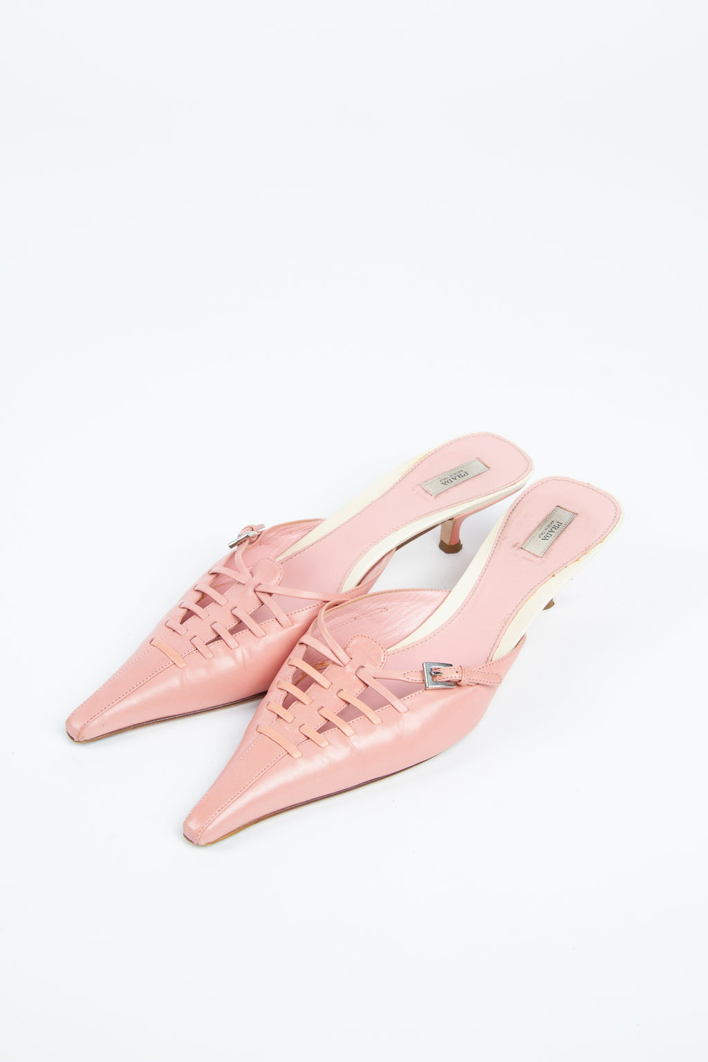 Vintage Prada 2000s Size 39 Baby Pink Mules | Y2K Designer Heels Shoes