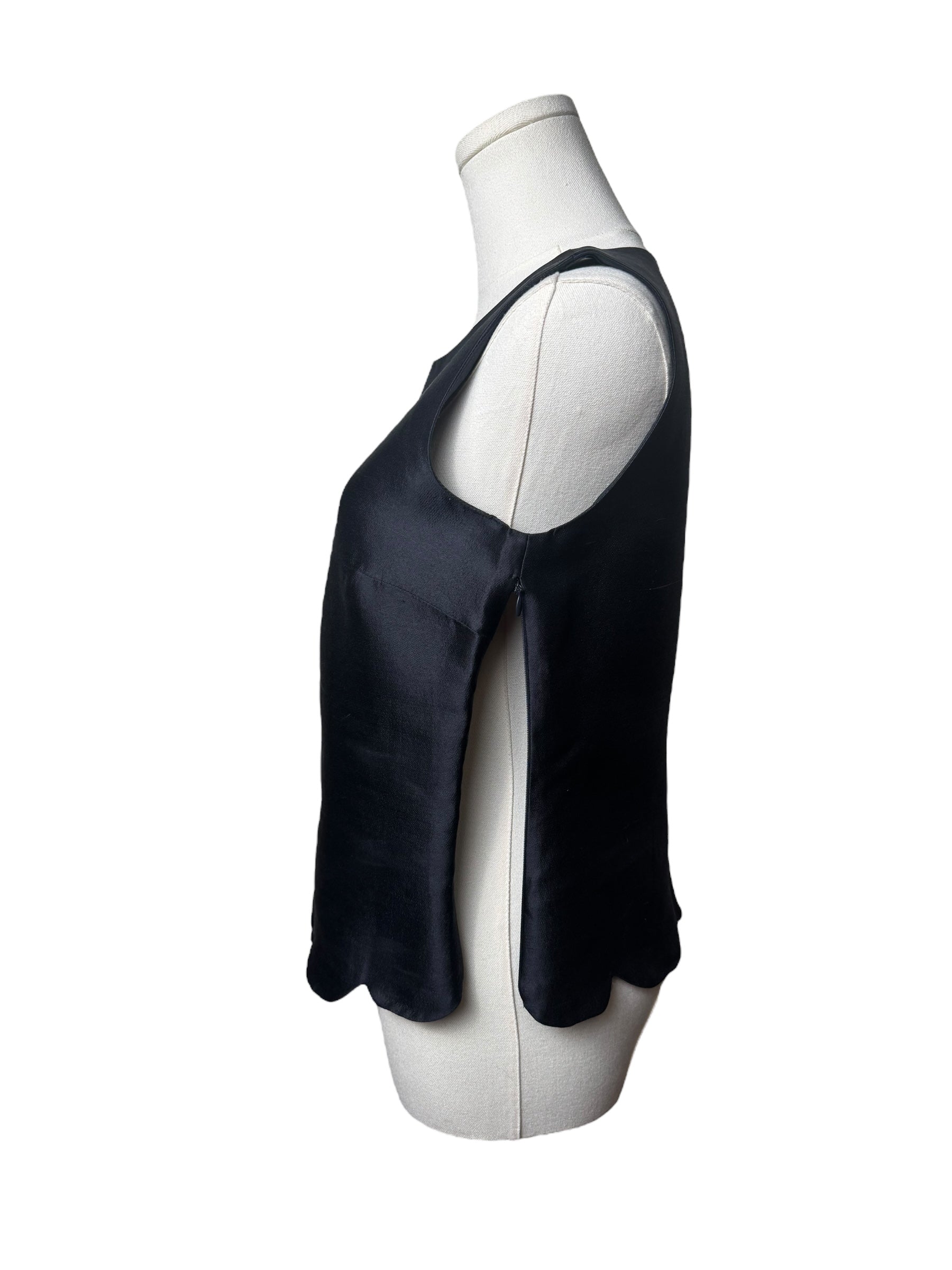 Miu Miu Black Silk Scalloped Silk Tank