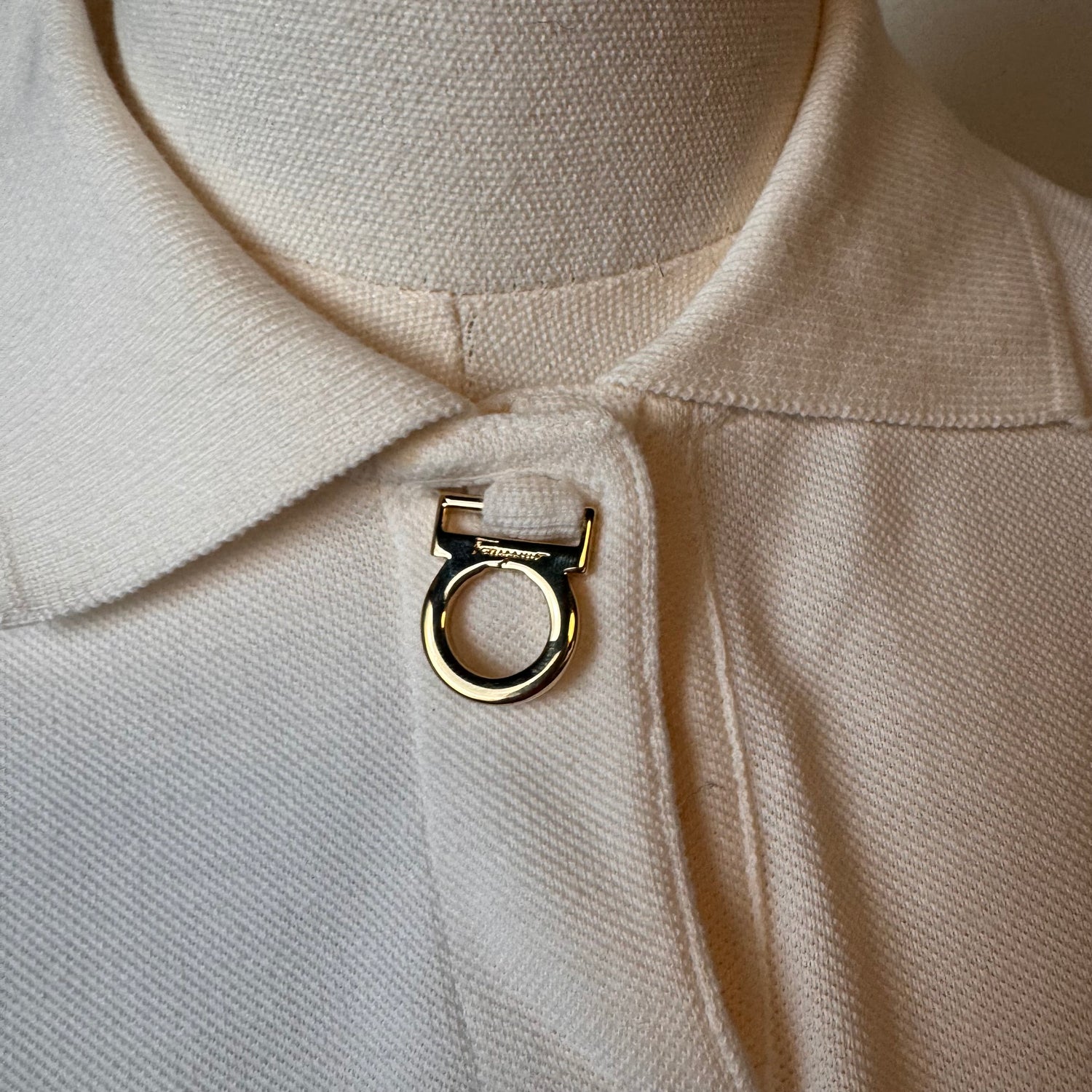 Ferragamo White Knit Polo w/ Hardware